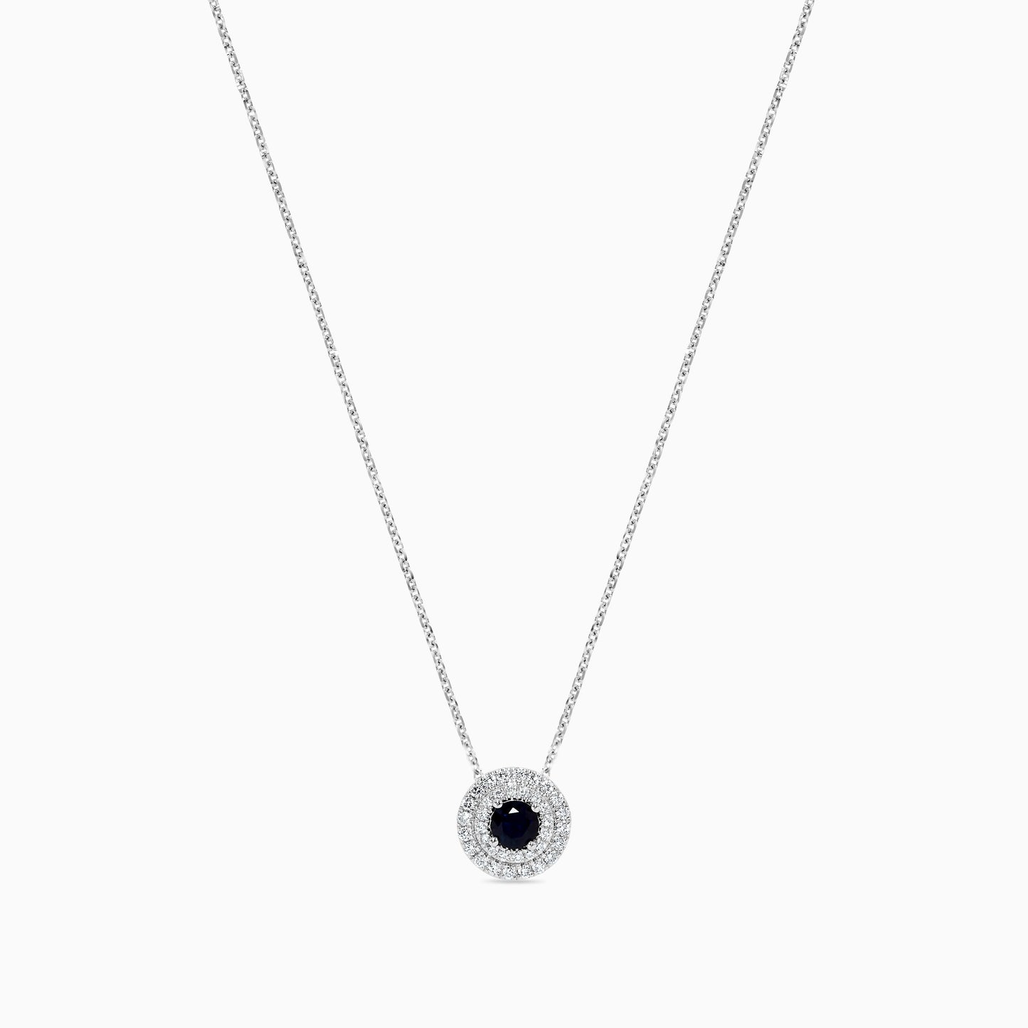 Natural Blue Round Sapphire and White Diamond .52 Carat TW Gold Drop Pendant