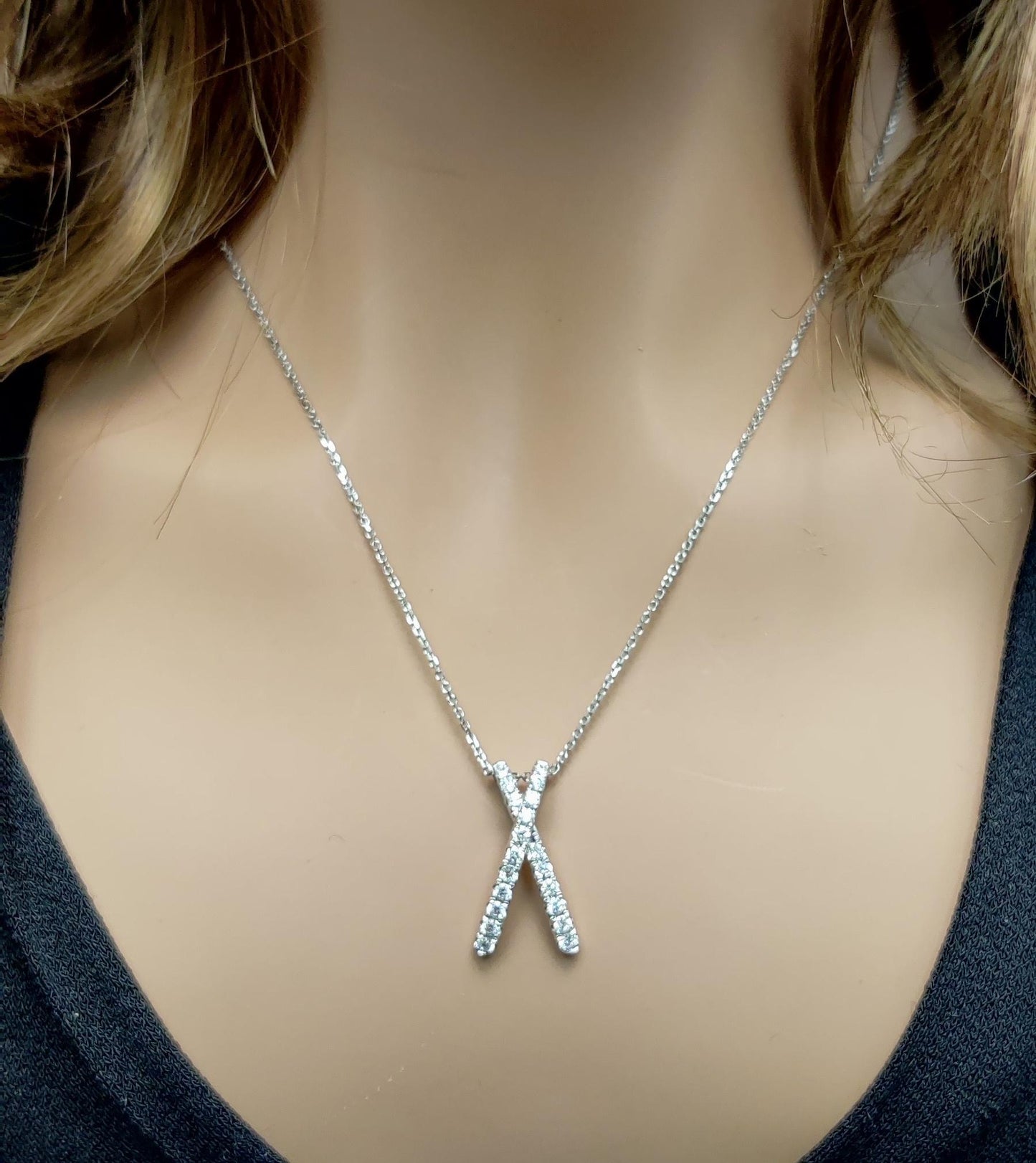 Natural White Round Diamond .54 Carat TW White Gold Drop Pendant