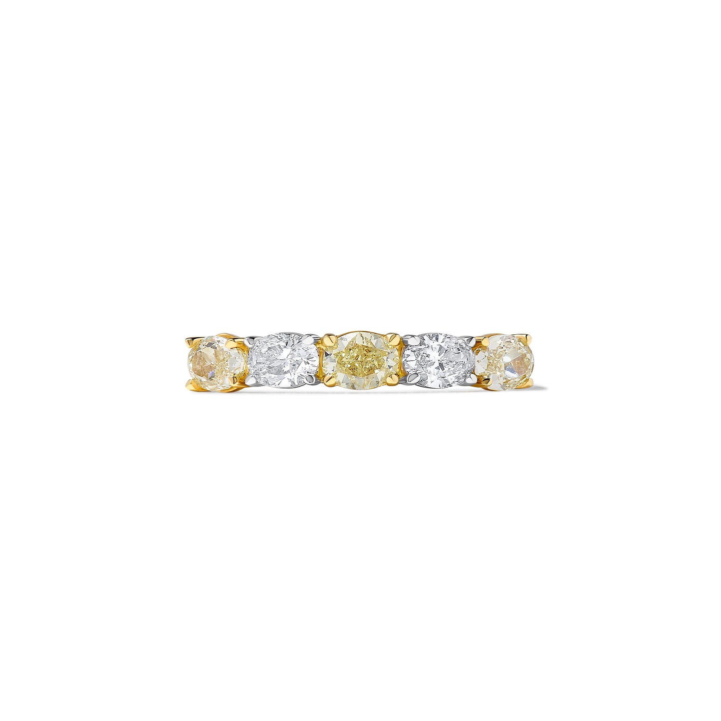 Natural Yellow Oval and White Diamond 1.17 Carat TW Gold Wedding Band