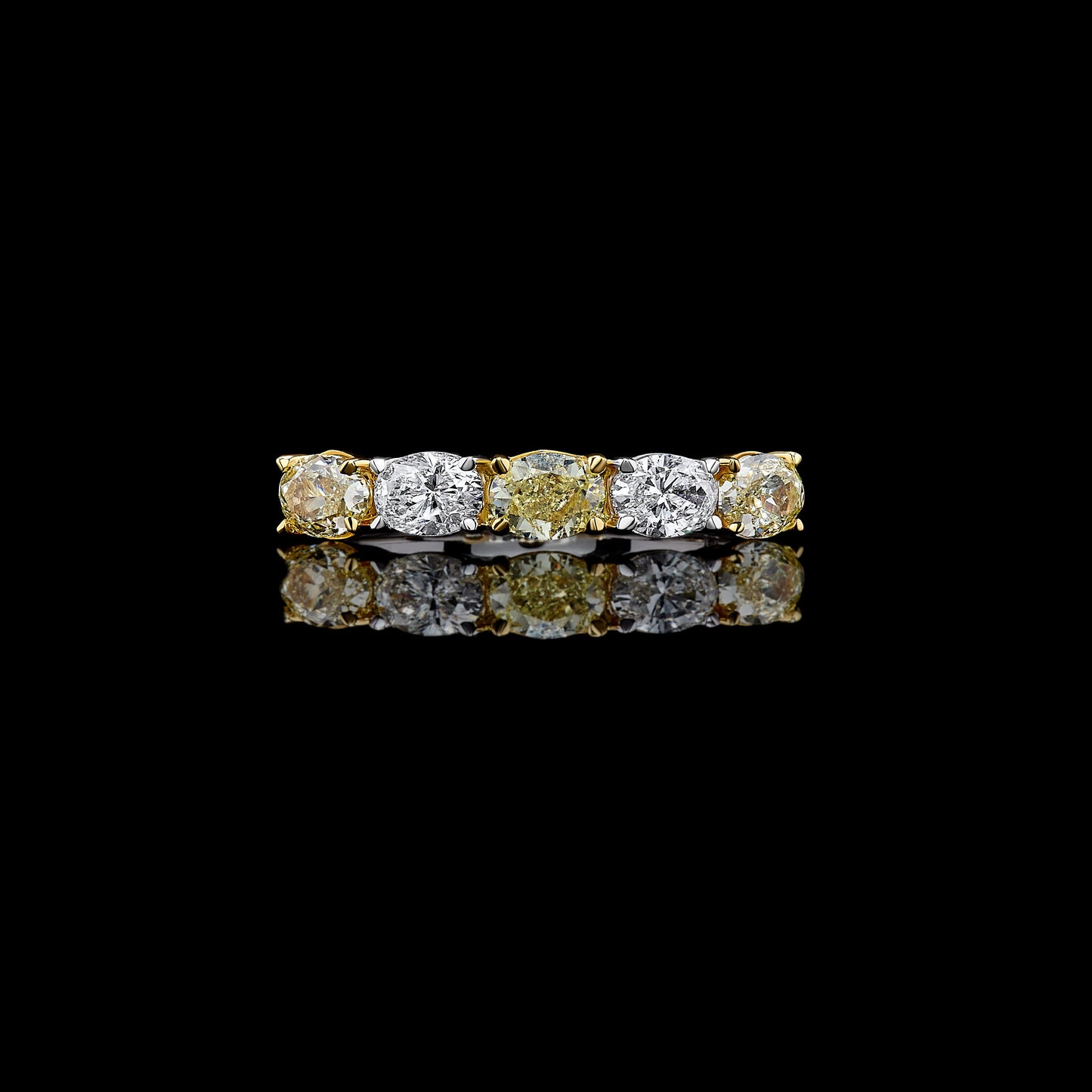 Natural Yellow Oval and White Diamond 1.17 Carat TW Gold Wedding Band