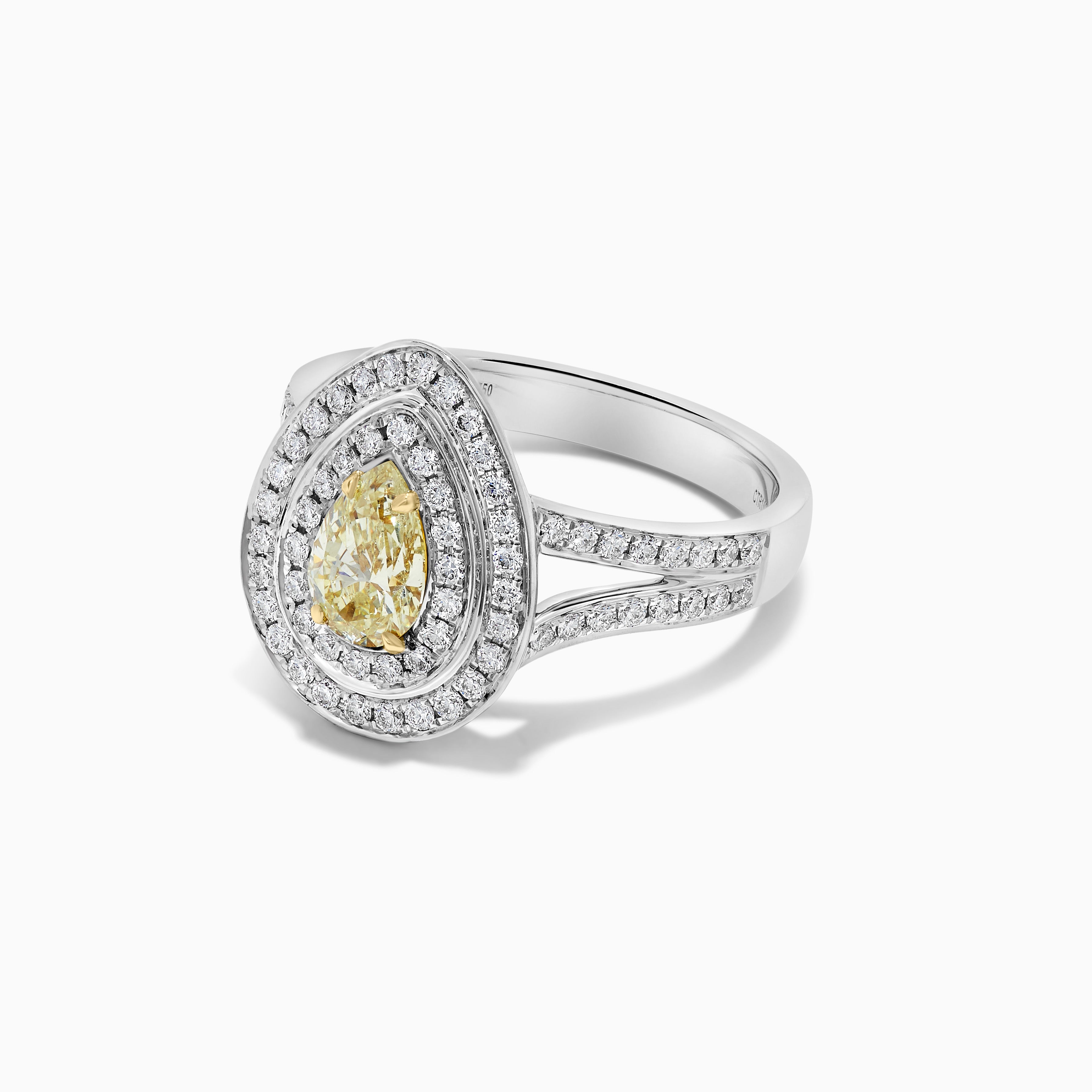 GIA Certified Natural Yellow Pear and White Diamond 1.57 Carat TW Gold Ring