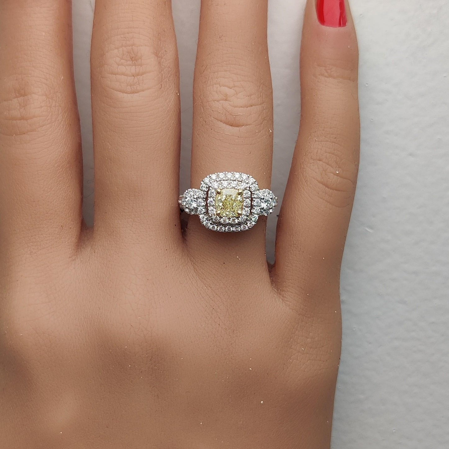 Natural Yellow Cushion Diamond 1.49 Carat TW Gold Cocktail Ring