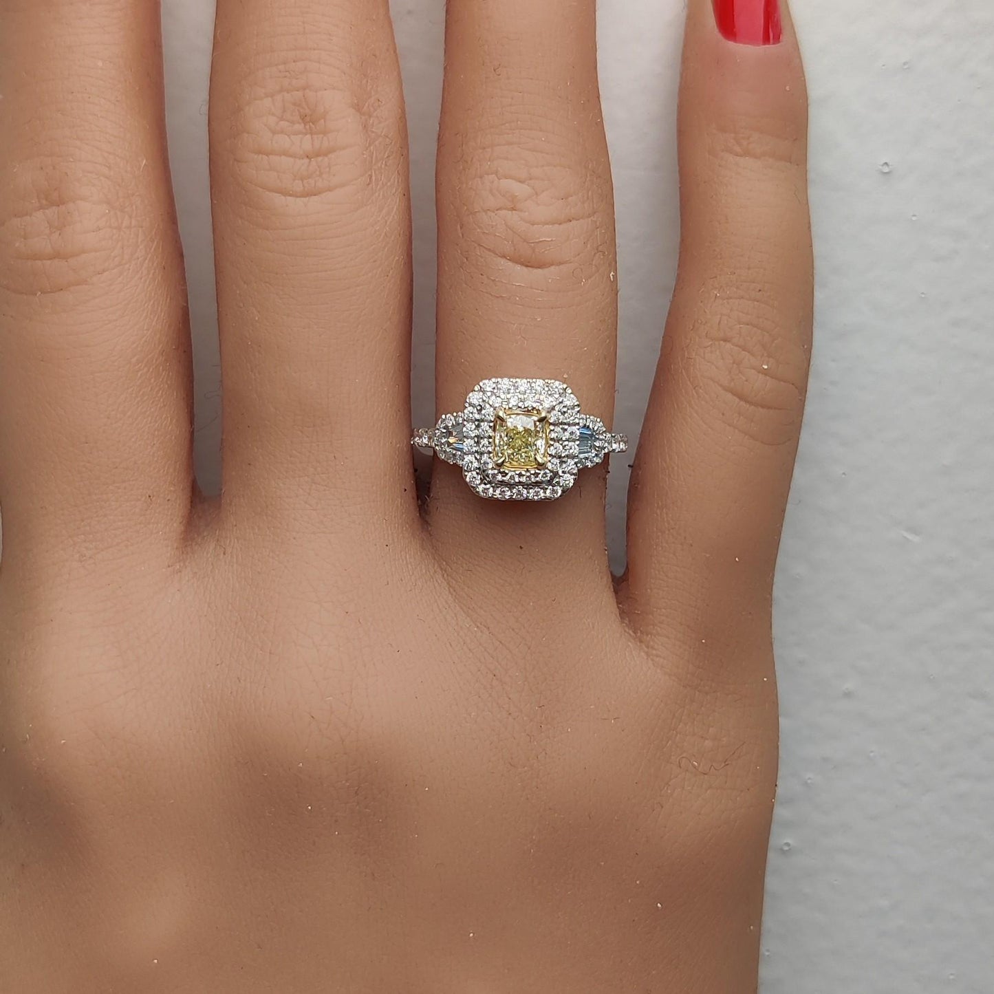 Natural Yellow Cushion Diamond 1.14 Carat TW Gold Cocktail Ring