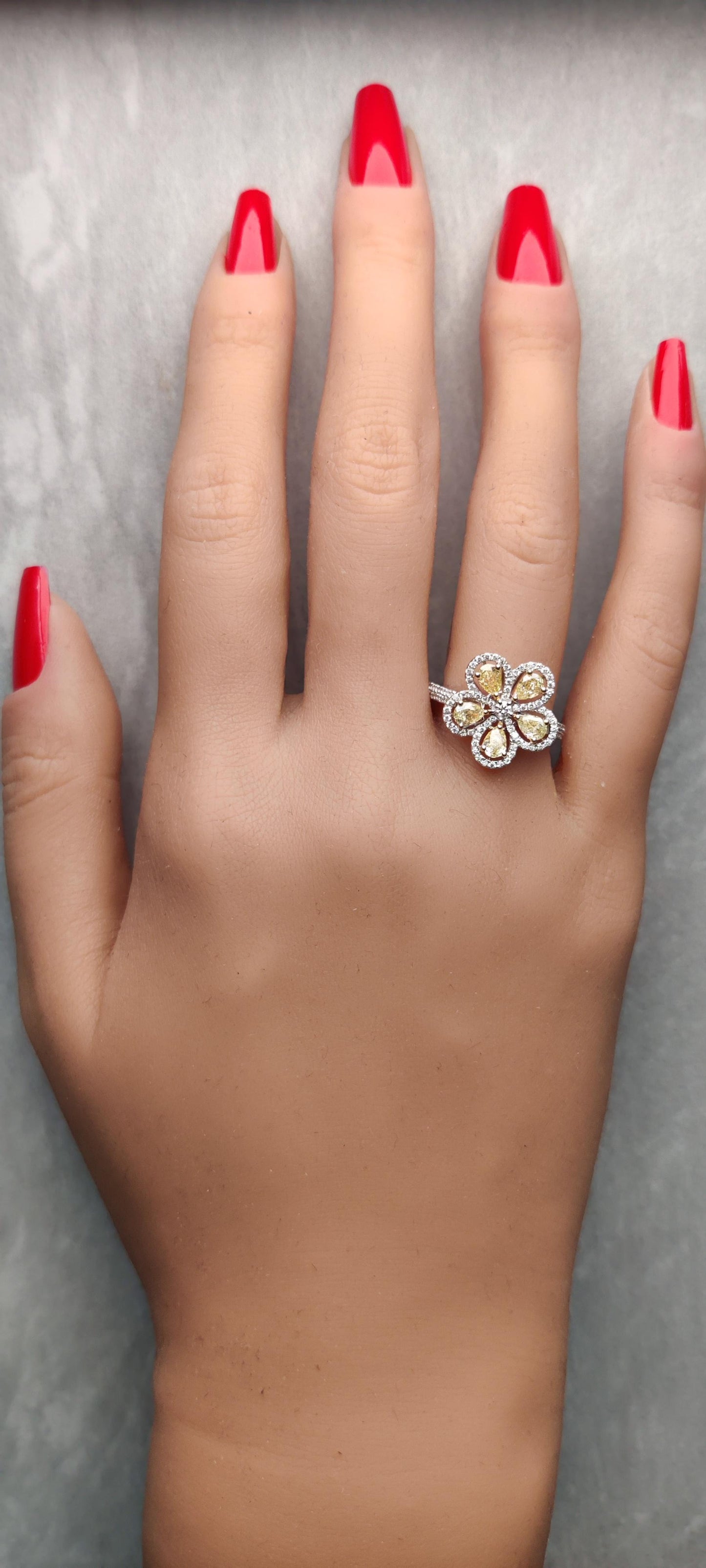 Natural Yellow Pear Diamond 1.41 Carat TW Gold Cocktail Ring