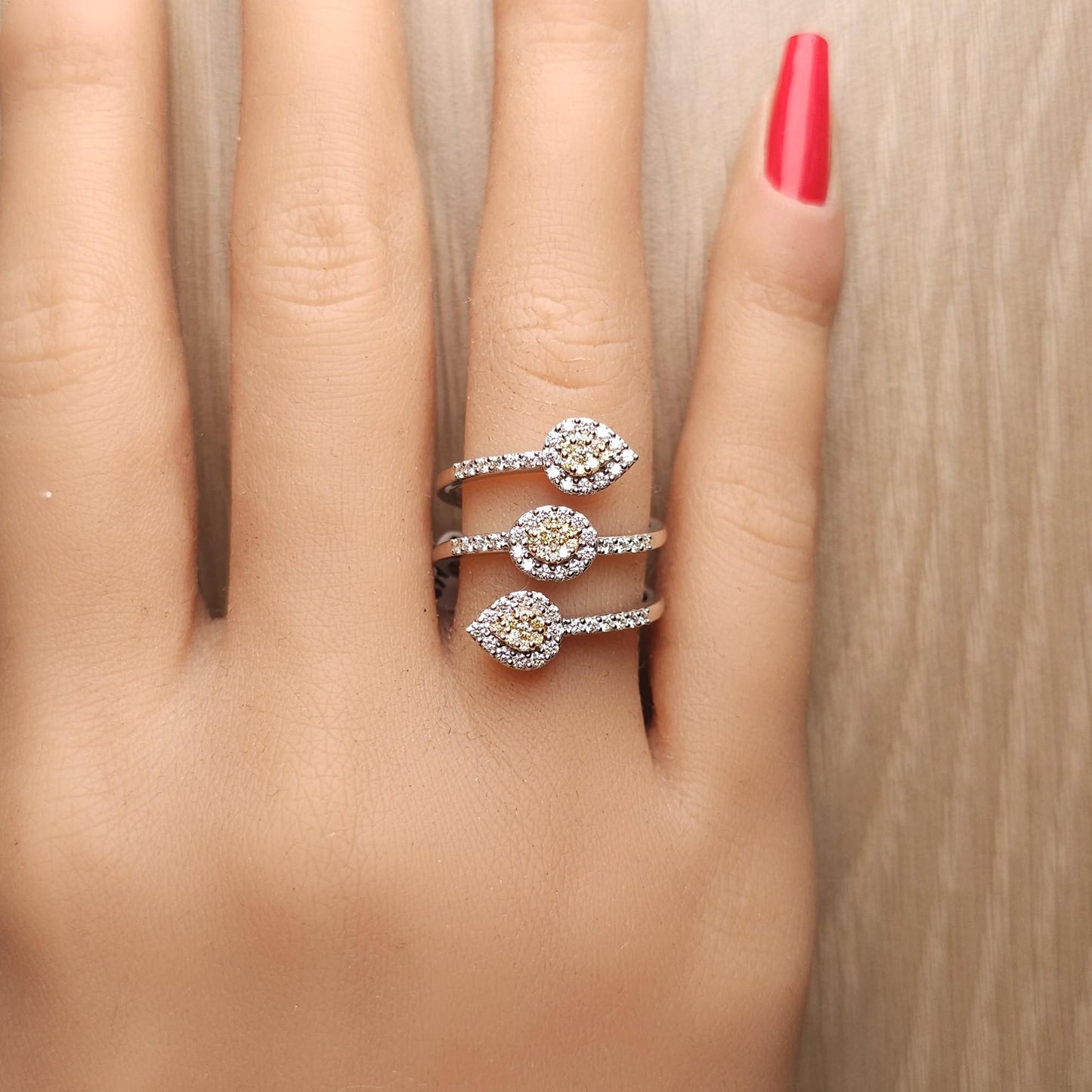 Natural Yellow Round and White Diamond .68 Carat TW Gold Cocktail Ring