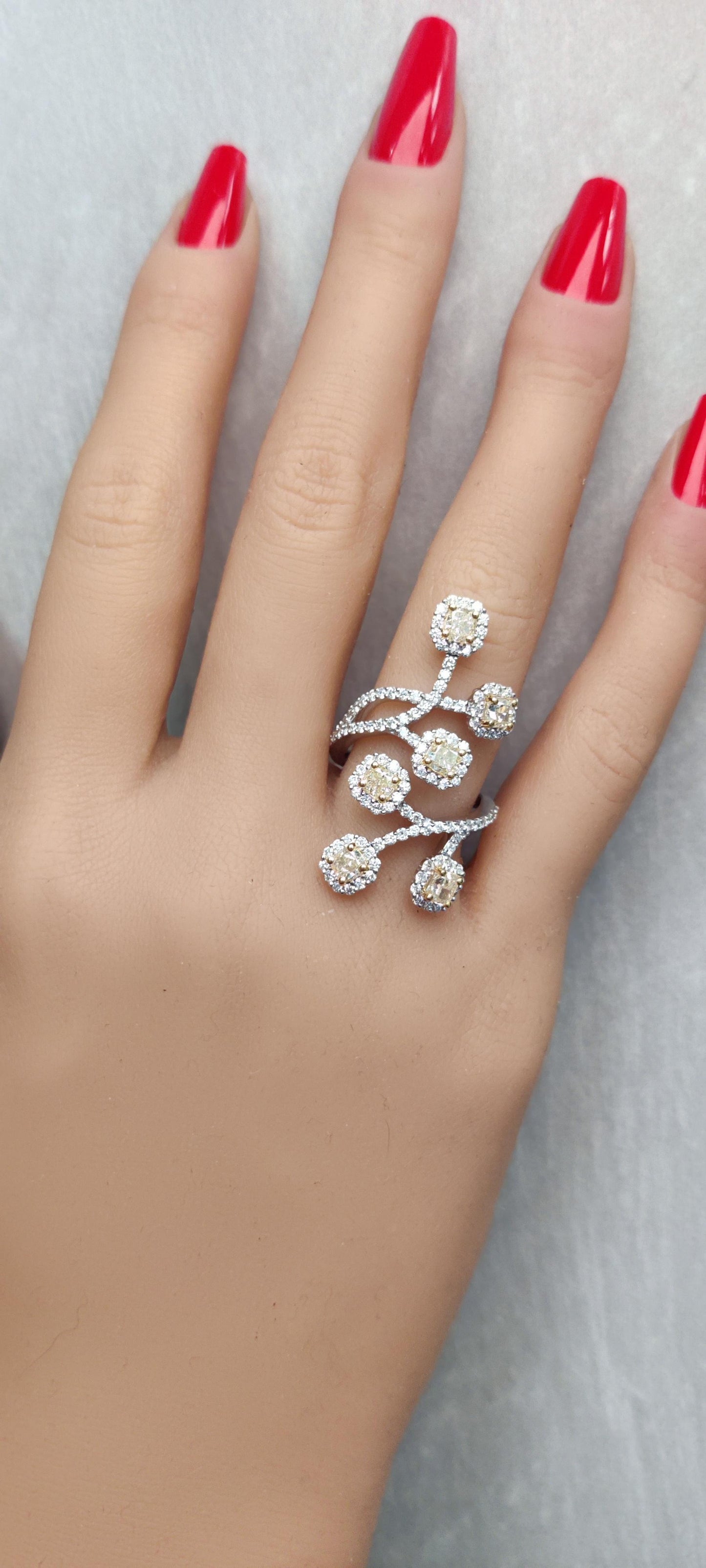 Natural Yellow Cushion Diamond 3.20 Carat TW Gold Cocktail Band