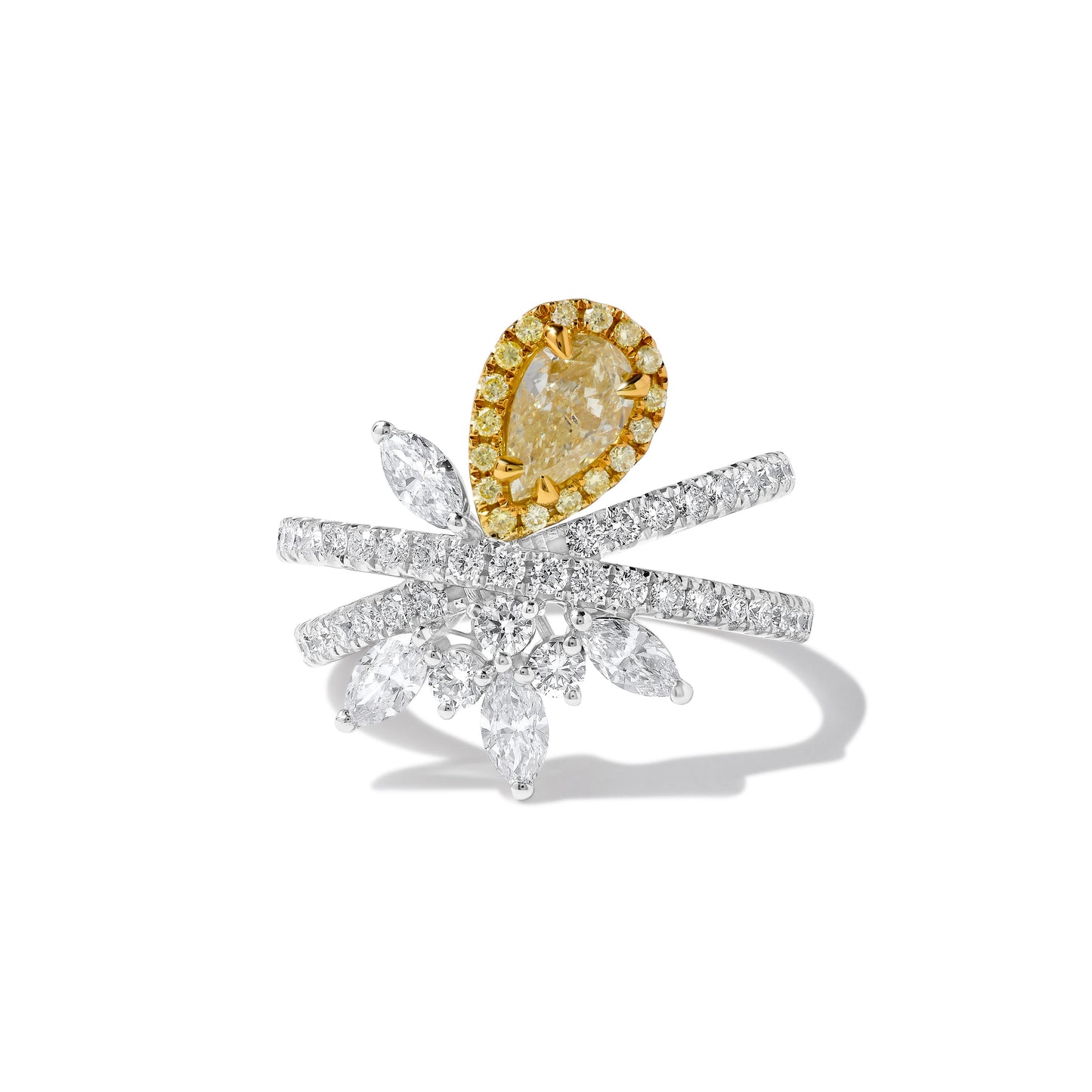 GIA Certified Natural Yellow Pear Diamond 2.06 Carat TW Gold Cocktail Ring