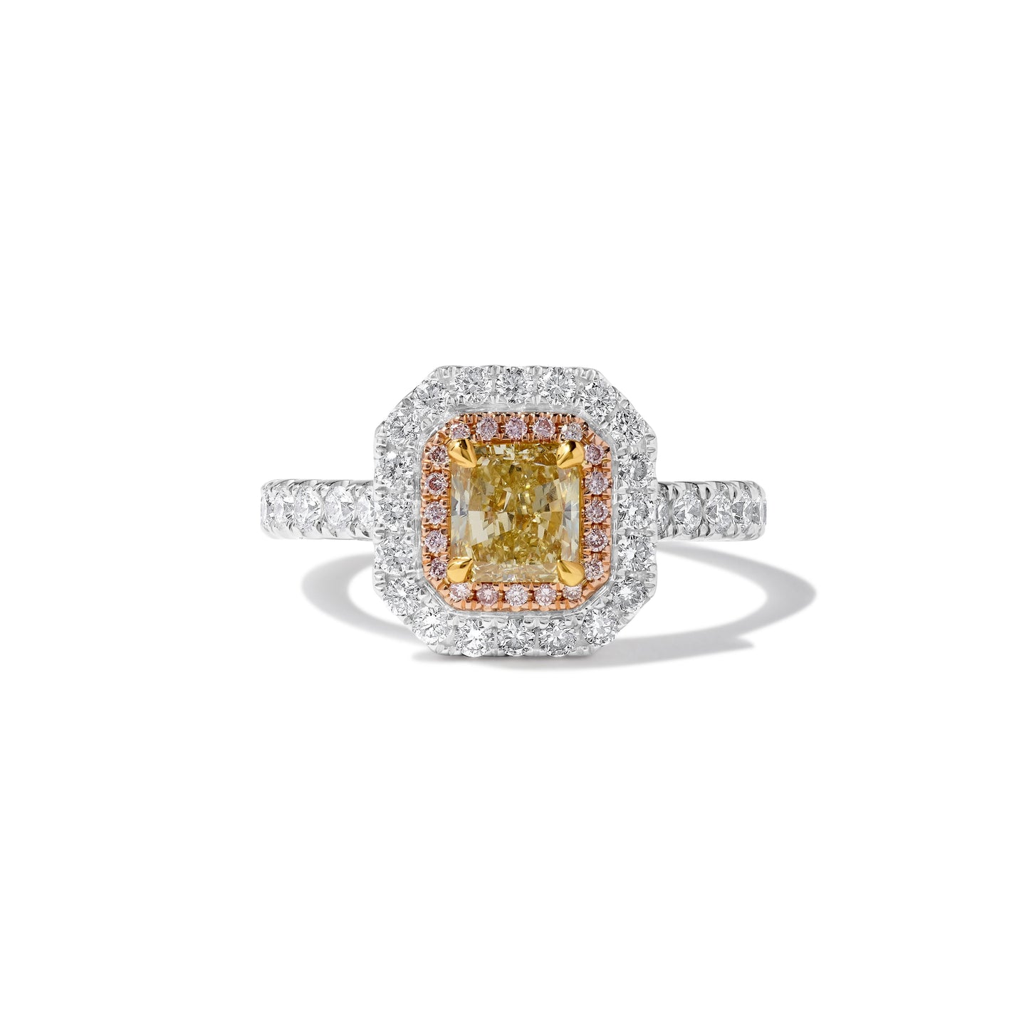 GIA Certified Natural Yellow Radiant Diamond 1.61 Carat TW Gold Cocktail Ring