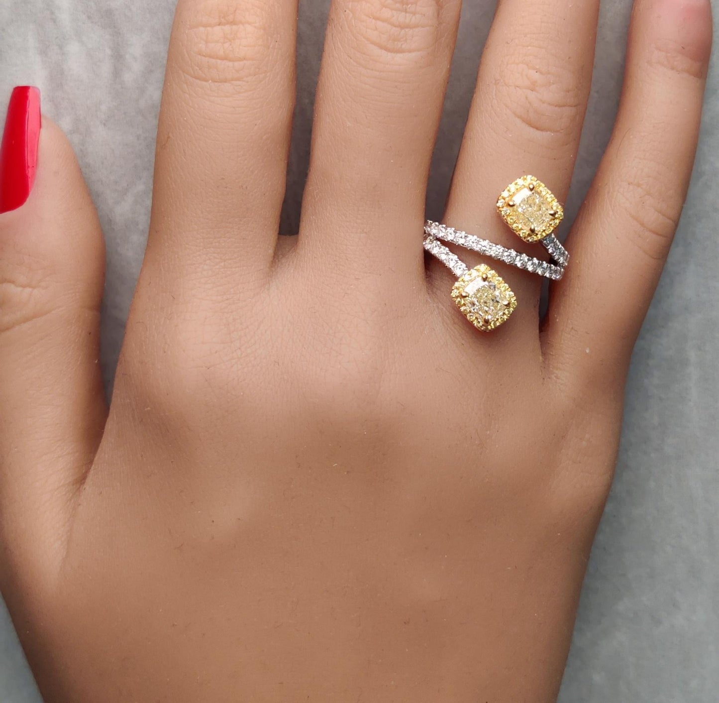 GIA Certified Natural Yellow Cushion Diamond 2.42 Carat TW Gold Cocktail Ring