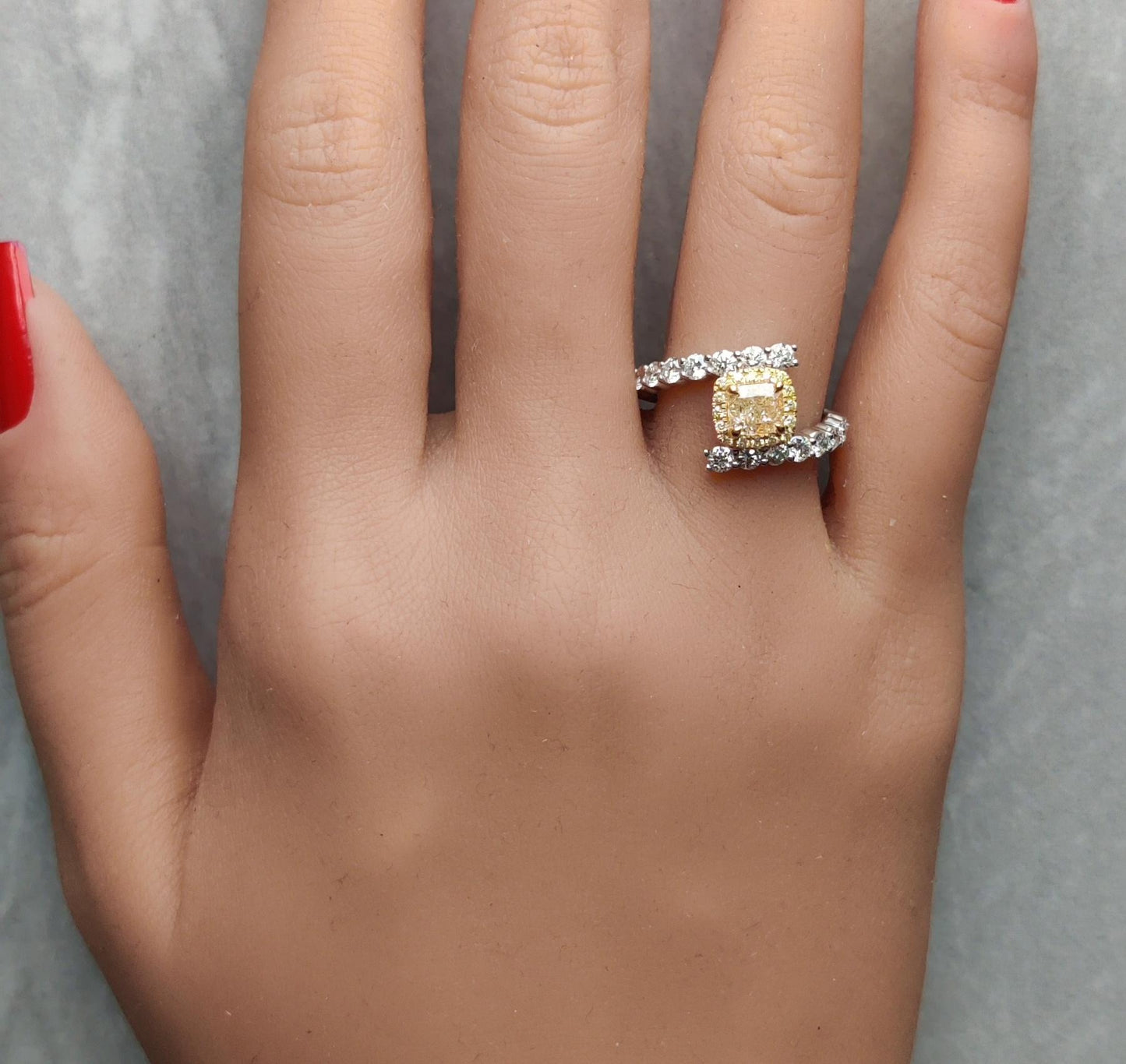 GIA Certified Natural Yellow Cushion Diamond 2.16 Carat TW Gold Cocktail Ring