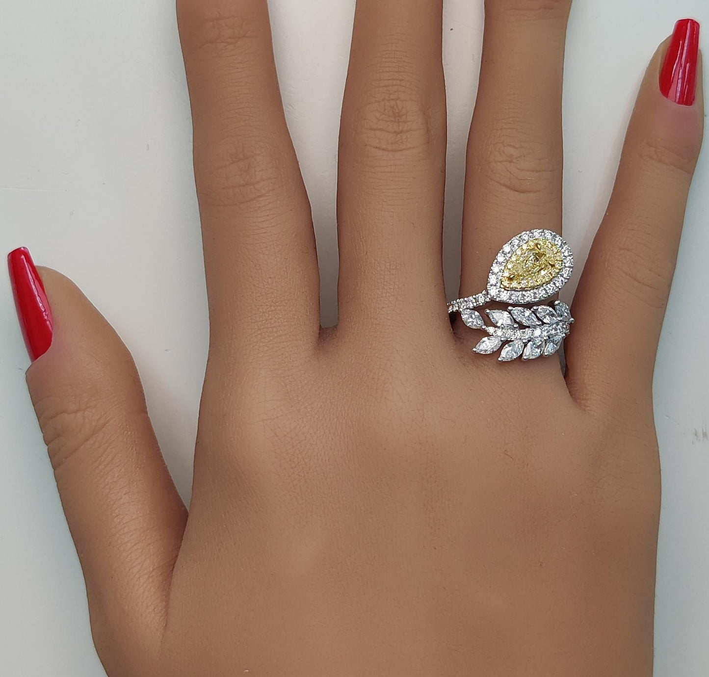 GIA Certified Natural Yellow Pear Diamond 2.81 Carat TW Gold Cocktail Ring