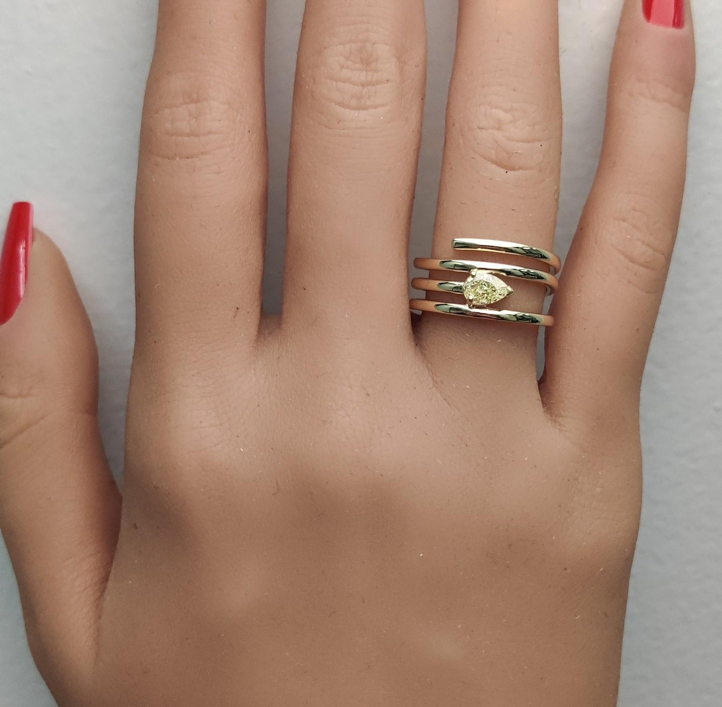 Natural Yellow Pear Diamond .51 Carat TW Yellow Gold Cocktail Ring