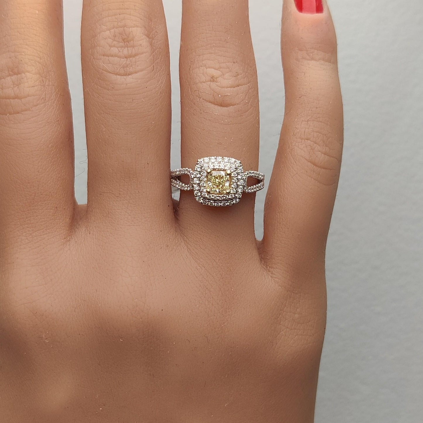 Natural Yellow Radiant Diamond 0.87 Carat TW Gold Cocktail Ring