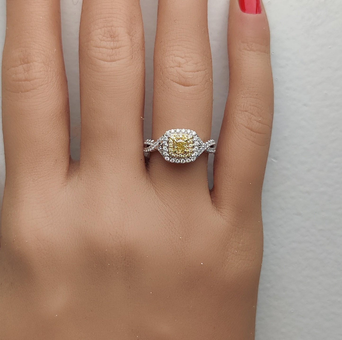 Natural Yellow Cushion Diamond 0.69 Carat TW Gold Cocktail Ring