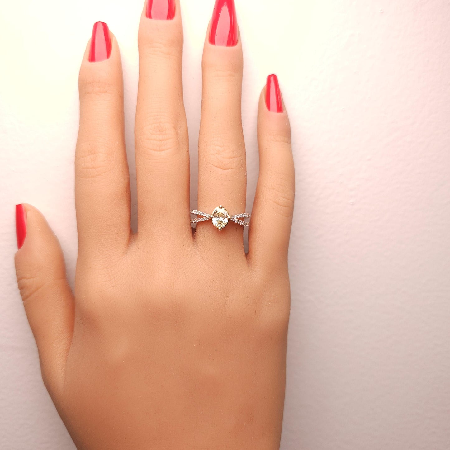 Natural Yellow Oval Diamond .99 Carat TW Gold Cocktail Ring
