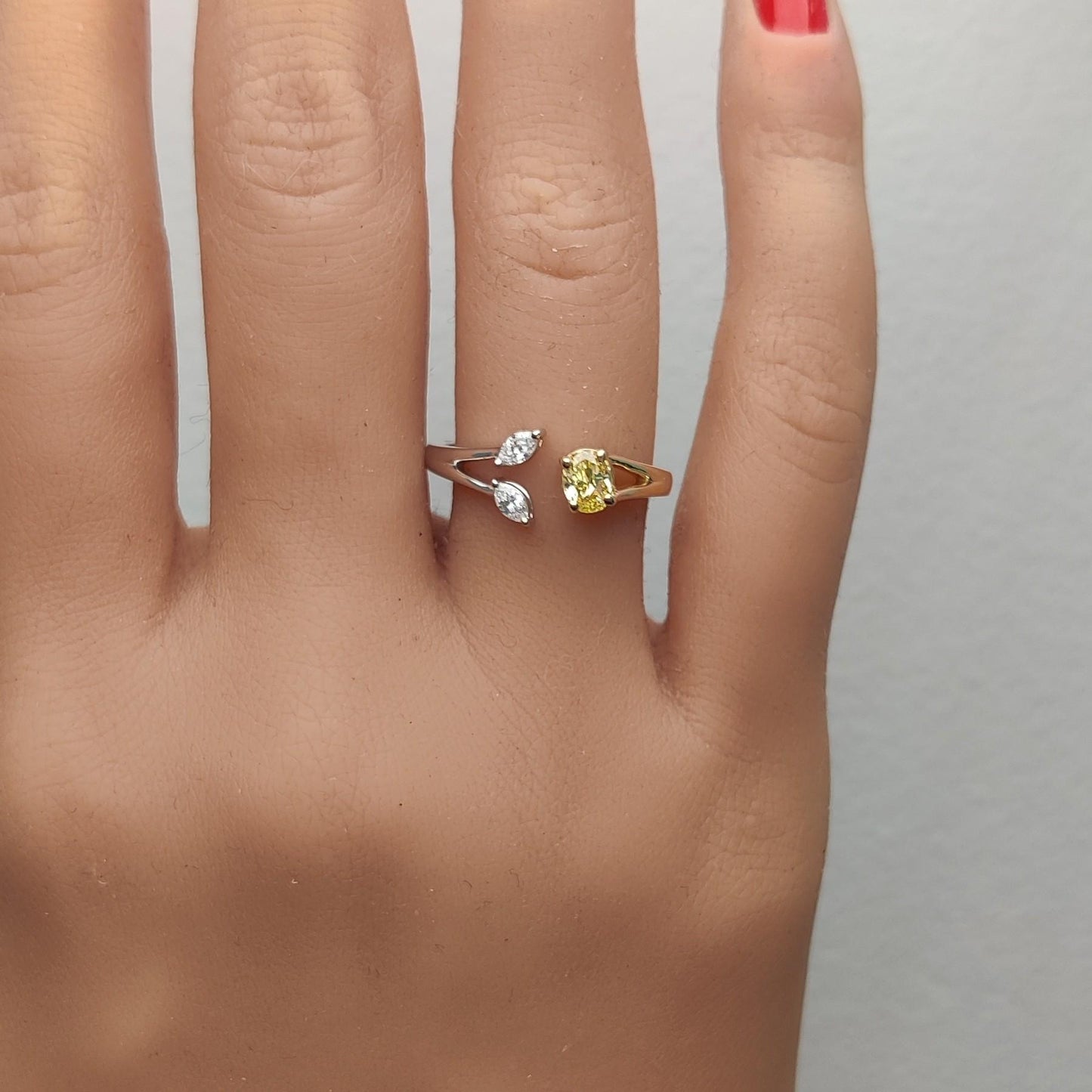 GIA Certified Intense Yellow Oval Diamond 0.52 Carat TW Gold Cocktail Ring