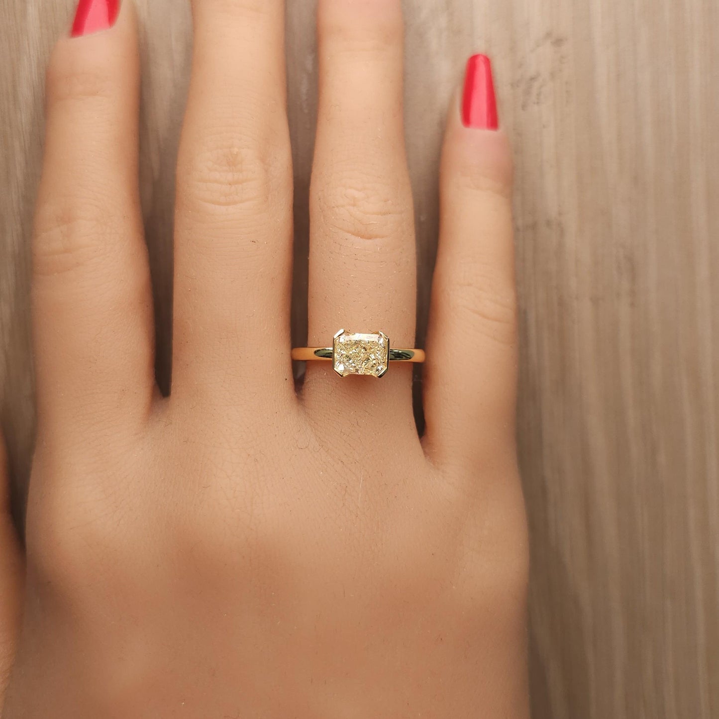 GIA Certified Natural Yellow Radiant Diamond 1.55 Carat TW Gold Cocktail Ring