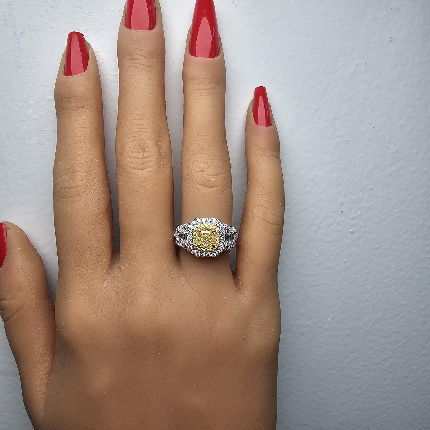 GIA Certified Natural Yellow Cushion Diamond 2.05 Carat TW Gold Cocktail Ring