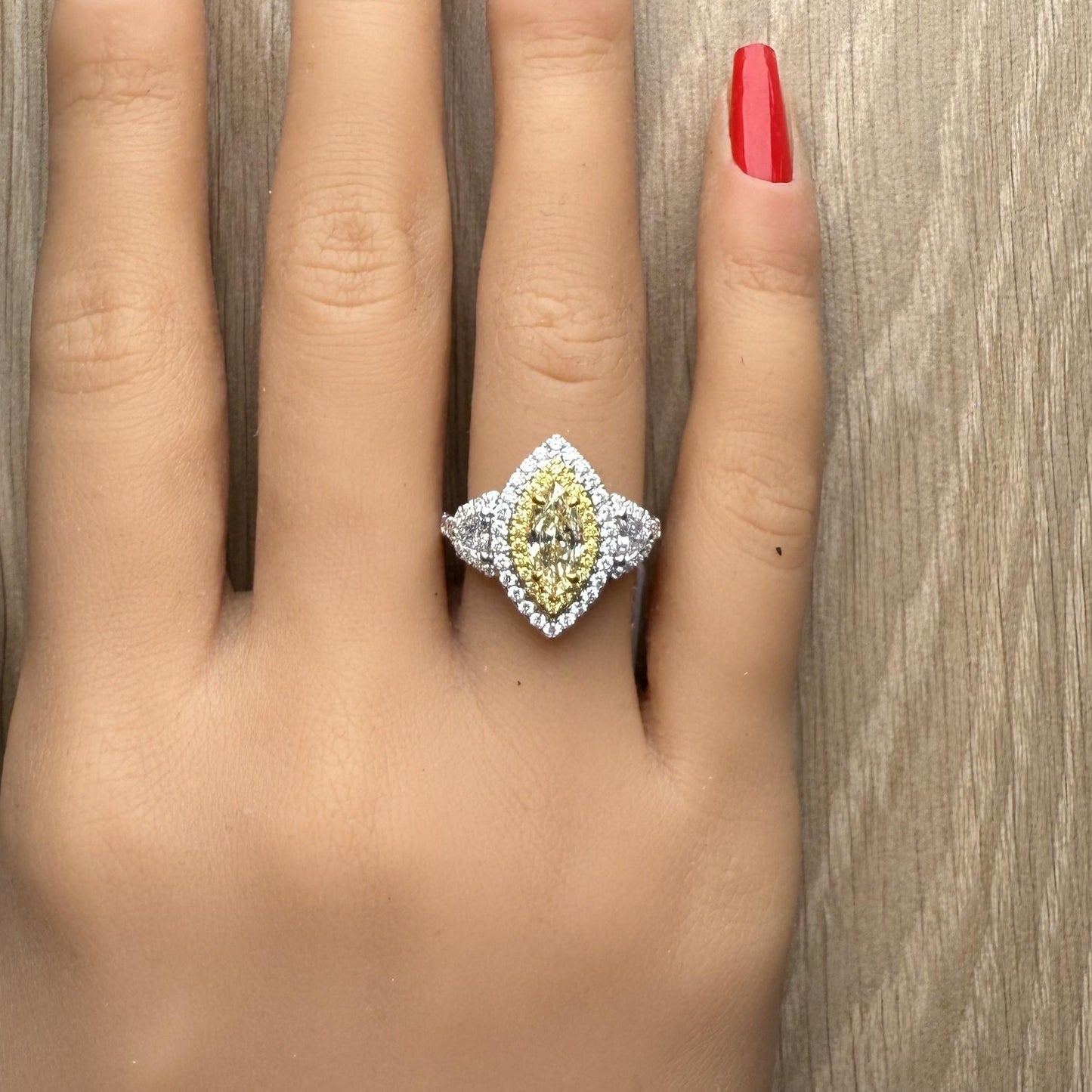 GIA Certified Natural Light Yellow Marquise Diamond 2.19 Carat TW Gold Ring
