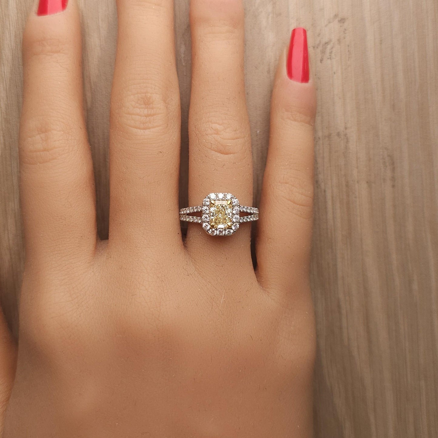 GIA Certified Natural Yellow Radiant Diamond 1.54 Carat TW Gold Cocktail Ring