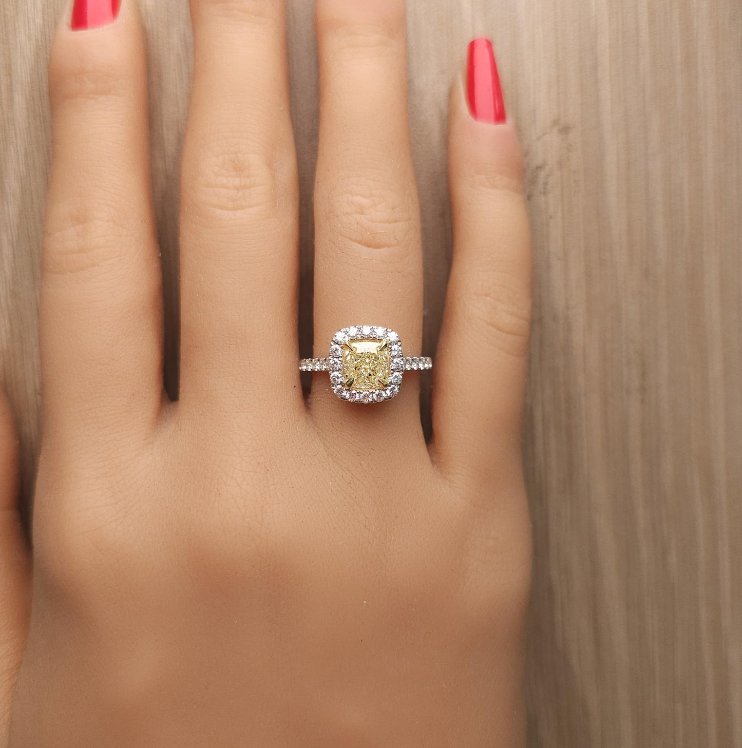 GIA Certified Natural Yellow Cushion Diamond 2.16 Carat TW Gold Cocktail Ring