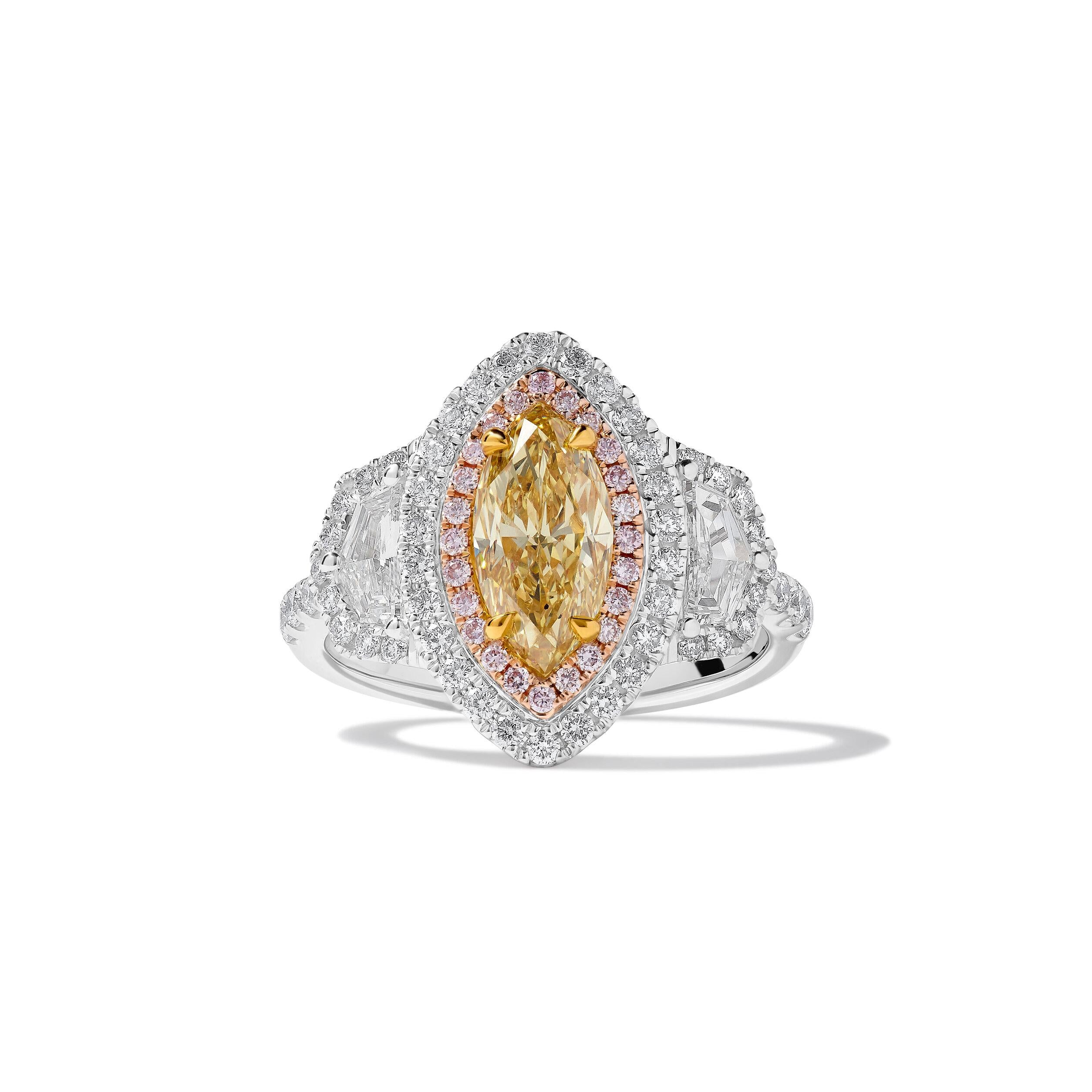 GIA Certified Natural Yellow Marquise Diamond 2.73 Carat TW Gold Cocktail Ring