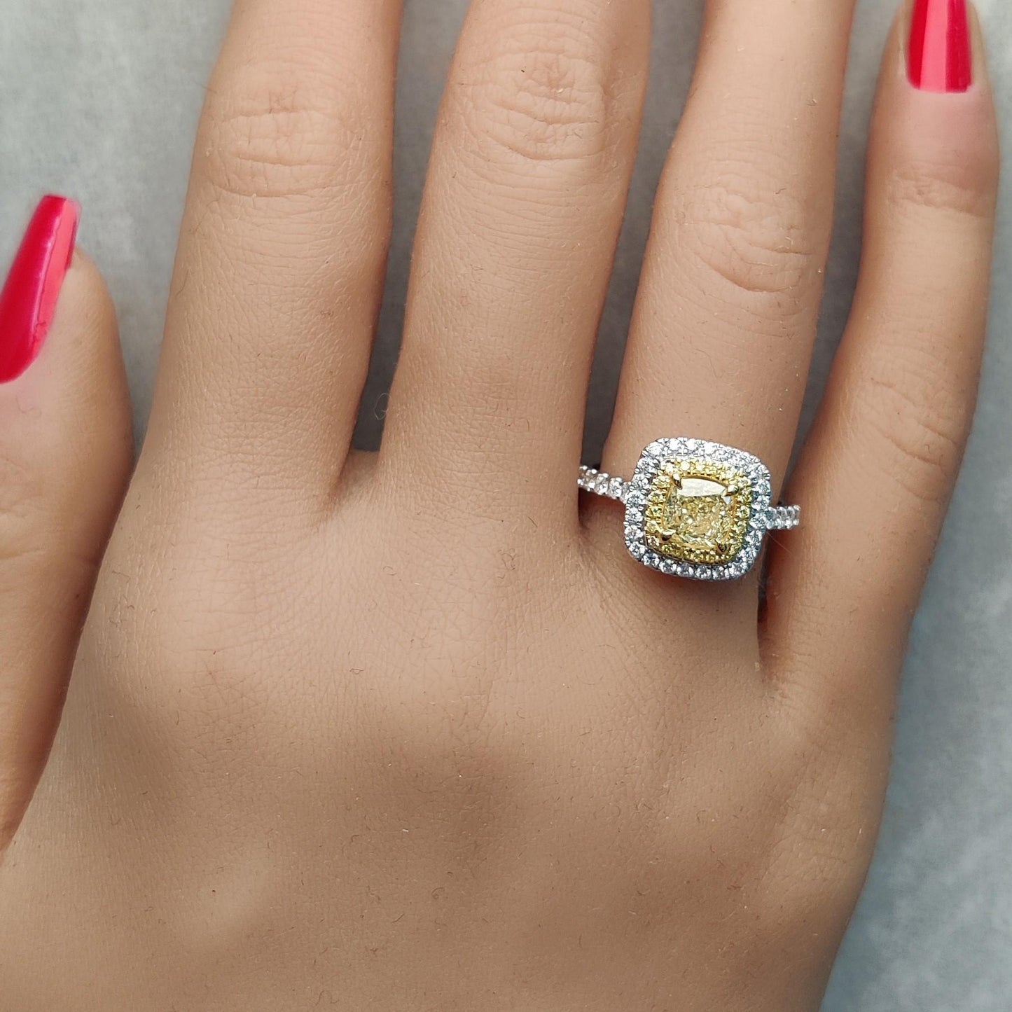 GIA Certified Natural Yellow Cushion Diamond 1.71 Carat TW Gold Cocktail Ring