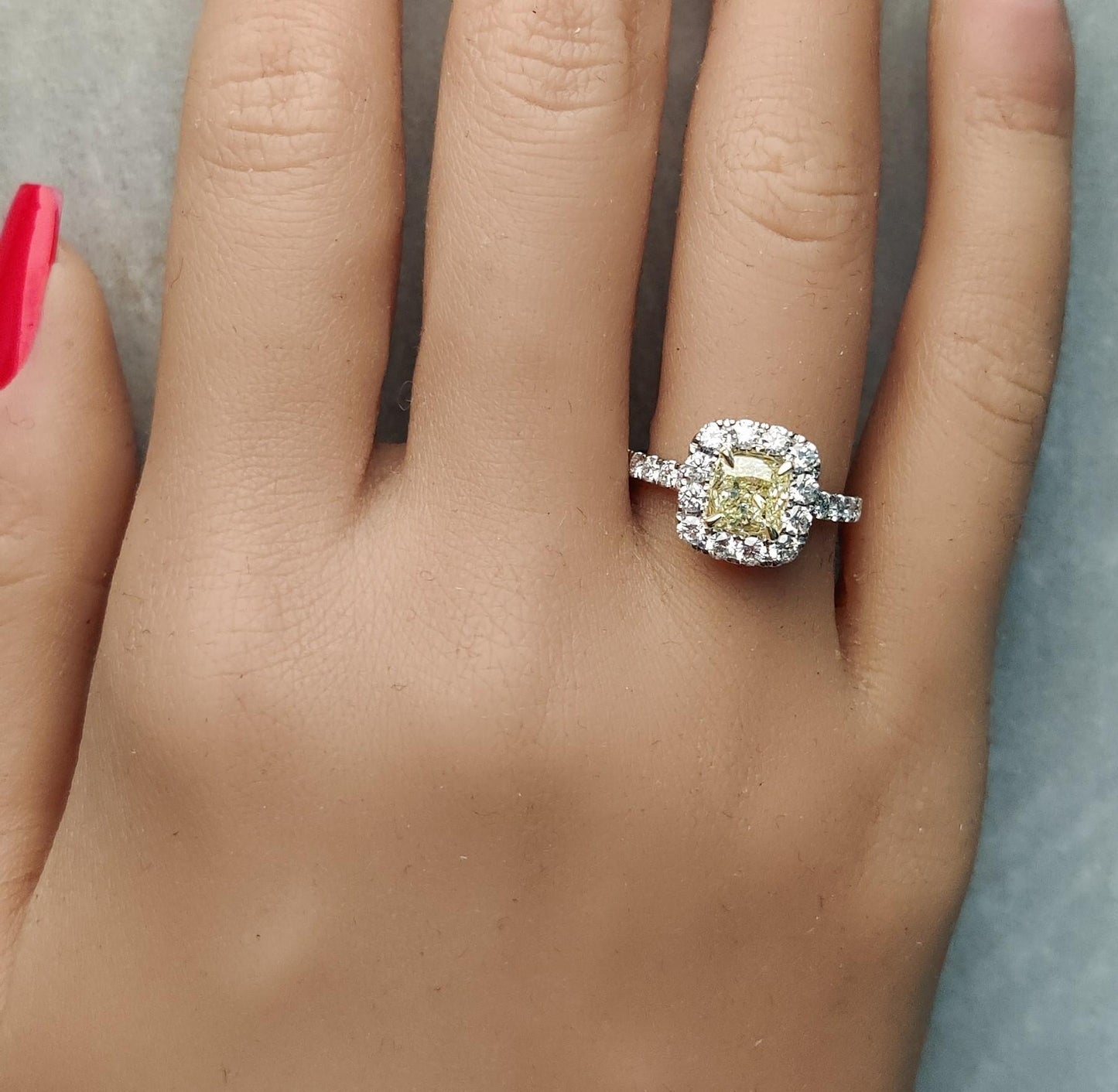 GIA Certified Natural Yellow Cushion Diamond 1.94 Carat TW Gold Cocktail Ring