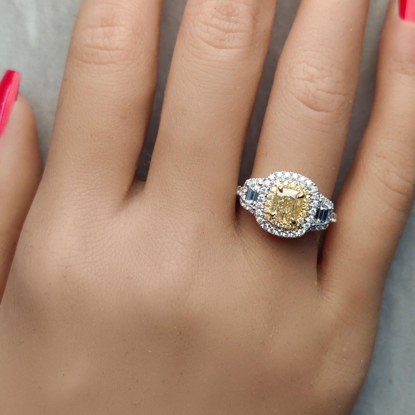 GIA Certified Natural Yellow Cushion Diamond 2.10 Carat TW Gold Cocktail Ring
