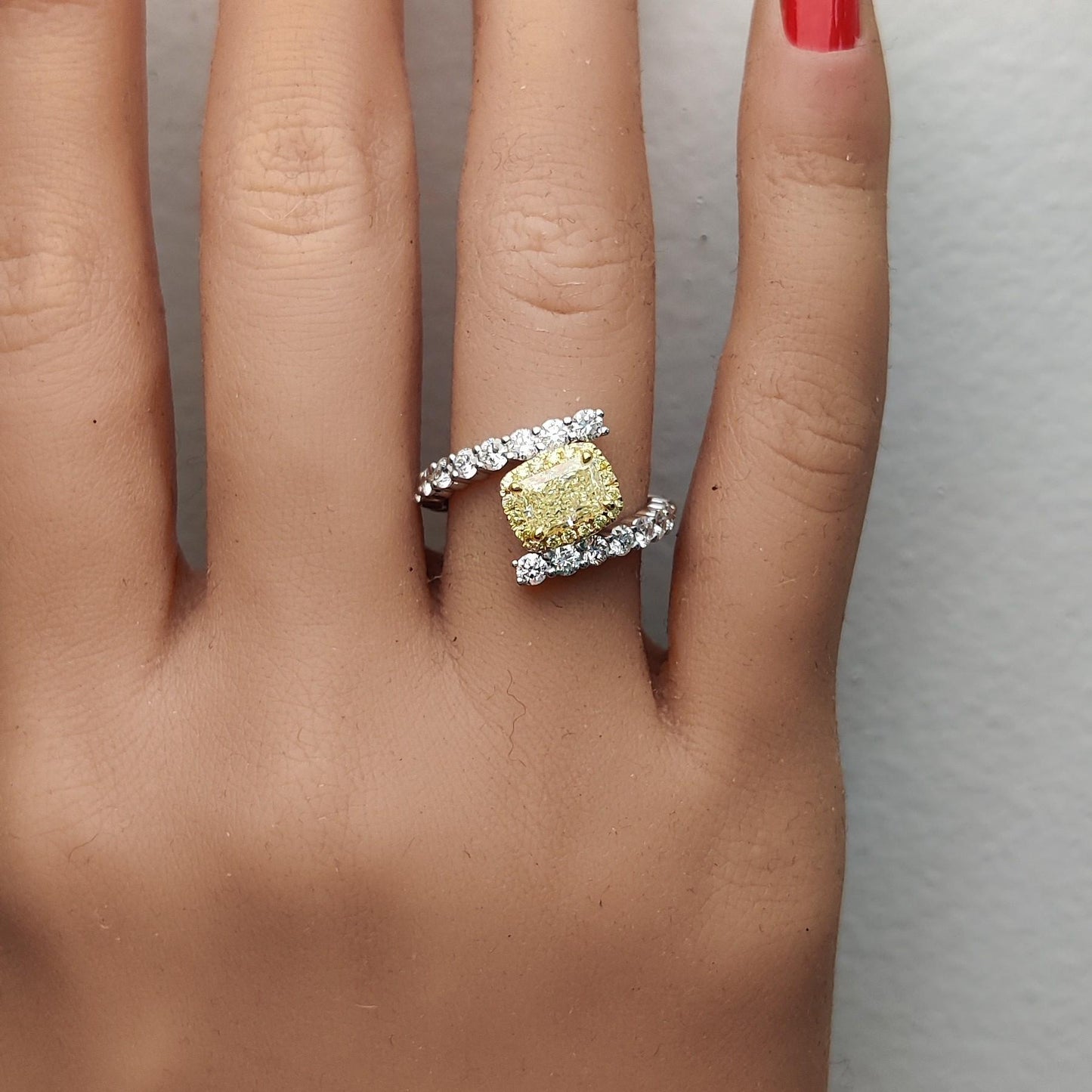 GIA Certified Natural Yellow Radiant Diamond 2.34 Carat TW Gold Cocktail Ring