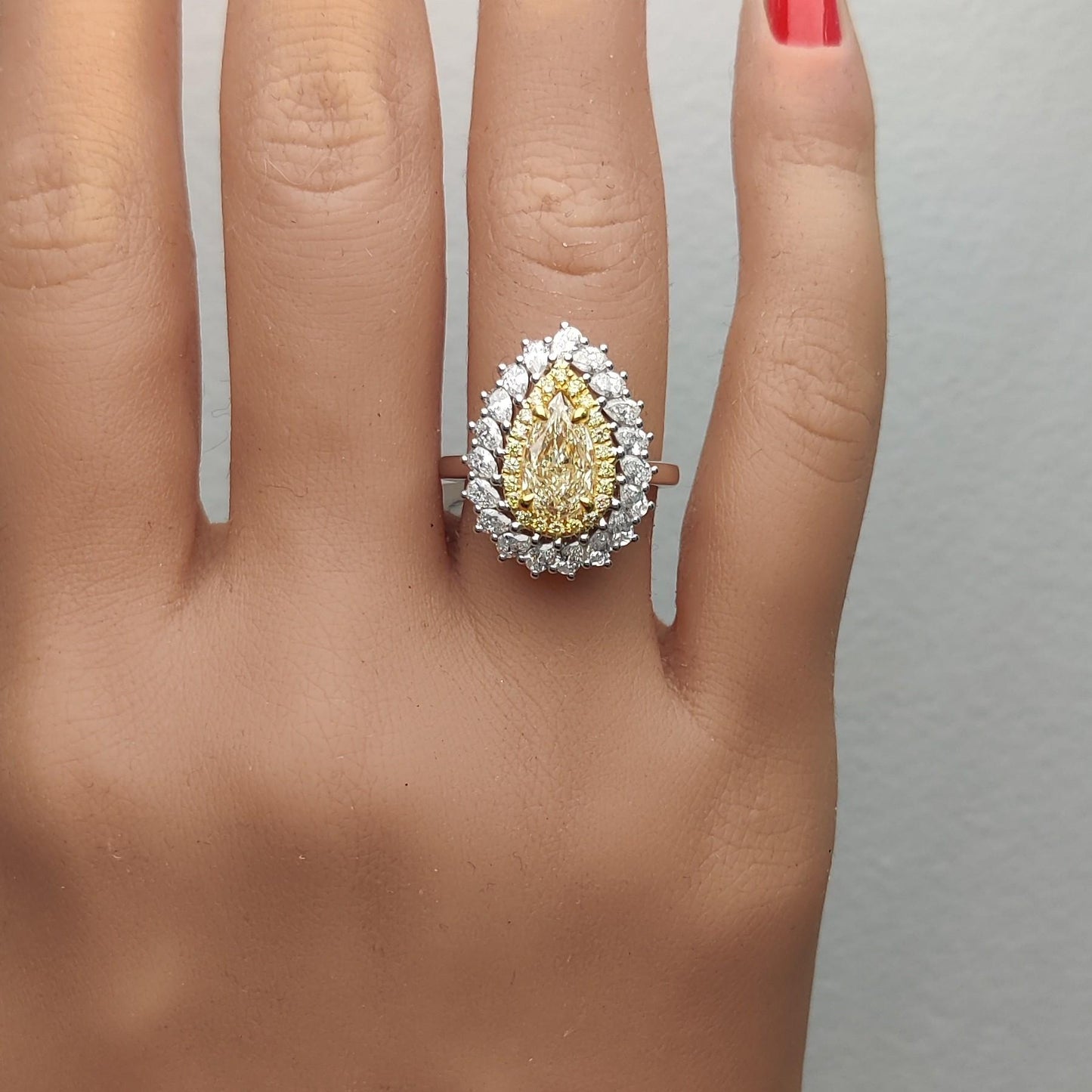 GIA Certified Natural Yellow Pear Diamond 2.66 Carat TW Gold Cocktail Ring
