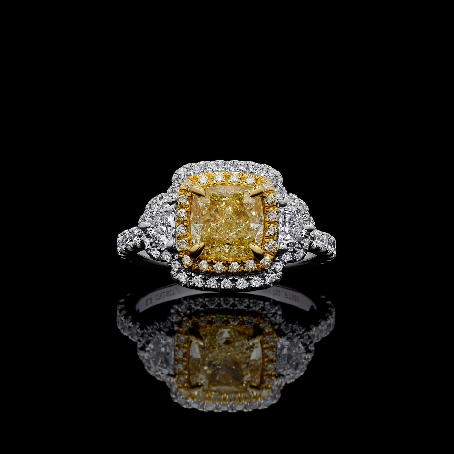 GIA Certified Natural Yellow Cushion Diamond 3.05 Carat TW Plat Cocktail Ring