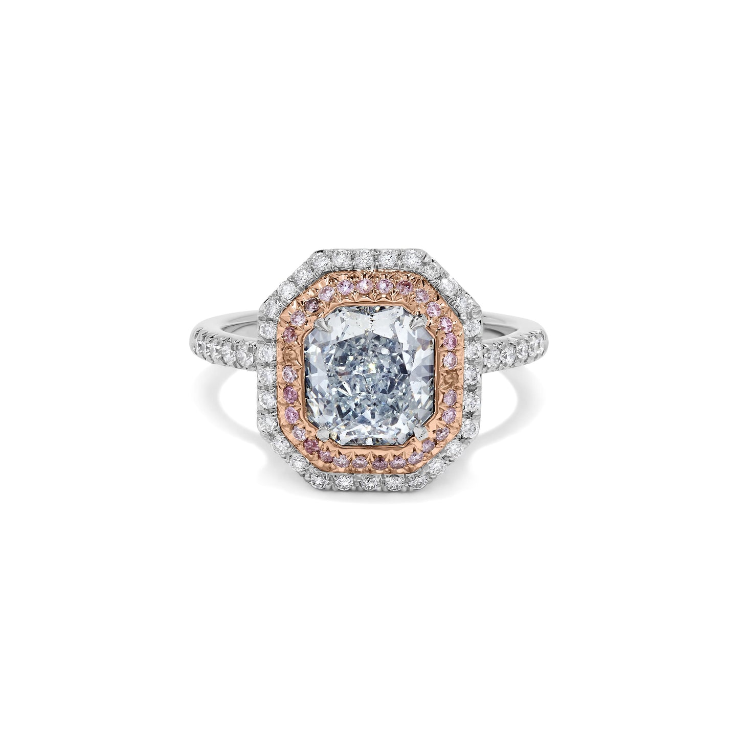 GIA Certified Natural Blue Radiant Diamond 2.45 Carat TW Platinum Cocktail Ring