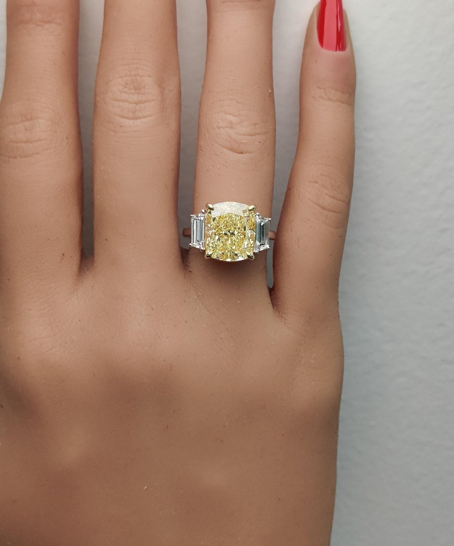 GIA Certified Fancy Yellow Cushion Diamond 7.64 Carat TW Cocktail Ring