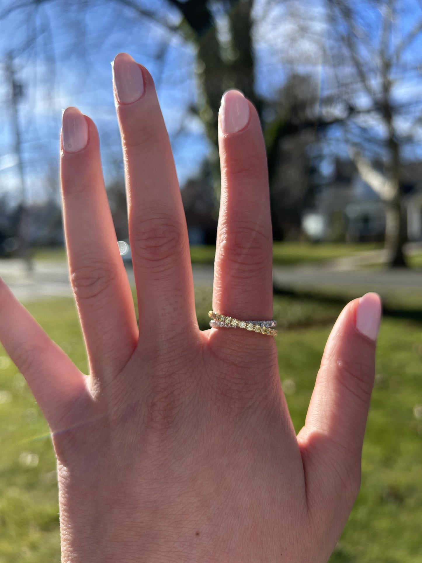 Natural Yellow Round and White Diamond .71 Carat TW Gold Wedding Band
