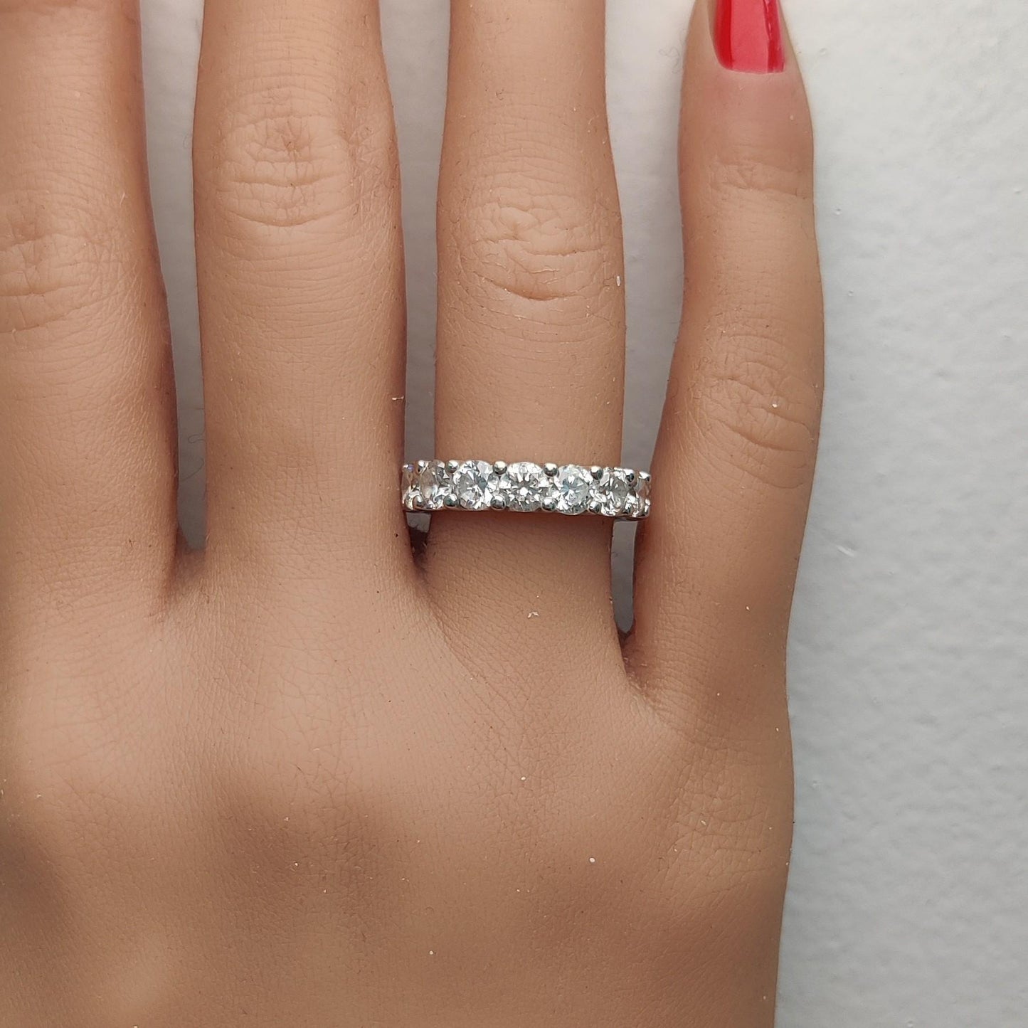 Natural White Round Diamond 5.06 Carat TW White Gold Eternity Band
