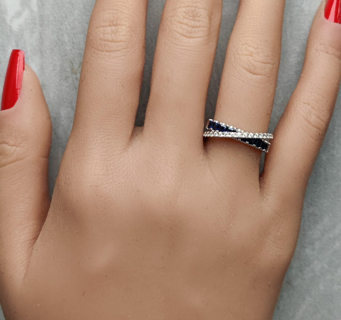 Natural Blue Princess Sapphire and Diamond 1.04 Carat TW Gold Cocktail Band