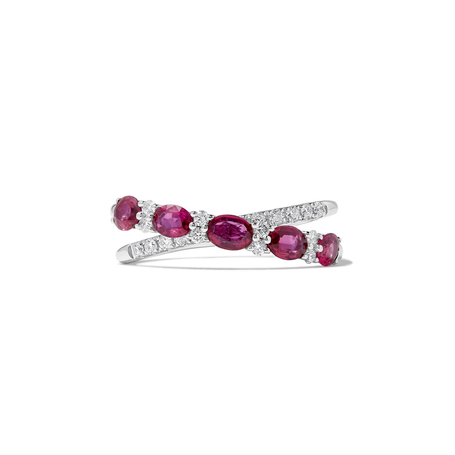 Natural Red Oval Ruby and White Diamond 1.61 Carat TW Gold Wedding Band