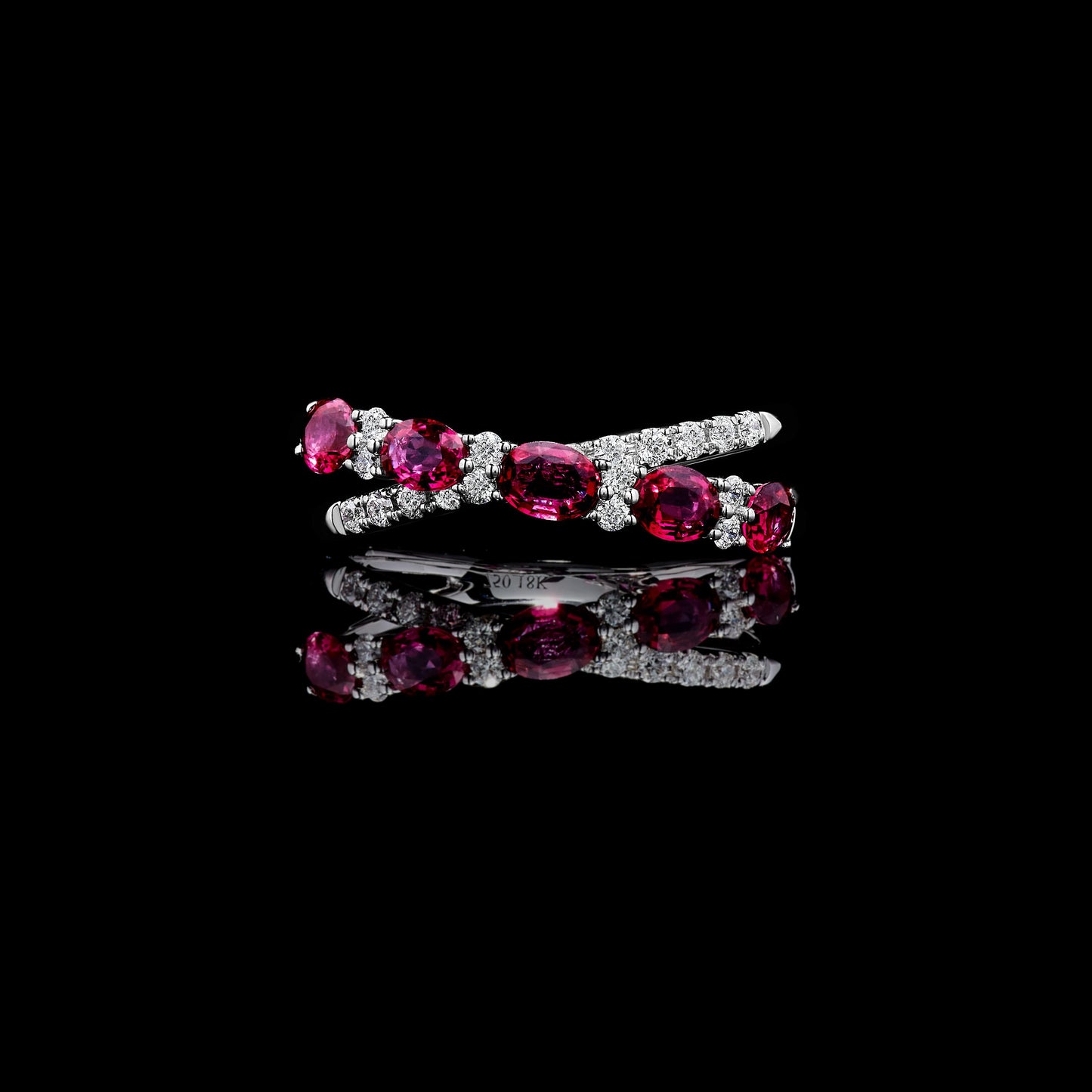 Natural Red Oval Ruby and White Diamond 1.61 Carat TW Gold Wedding Band