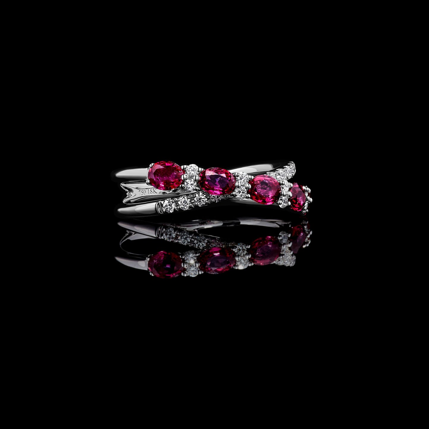 Natural Red Oval Ruby and White Diamond 1.61 Carat TW Gold Wedding Band