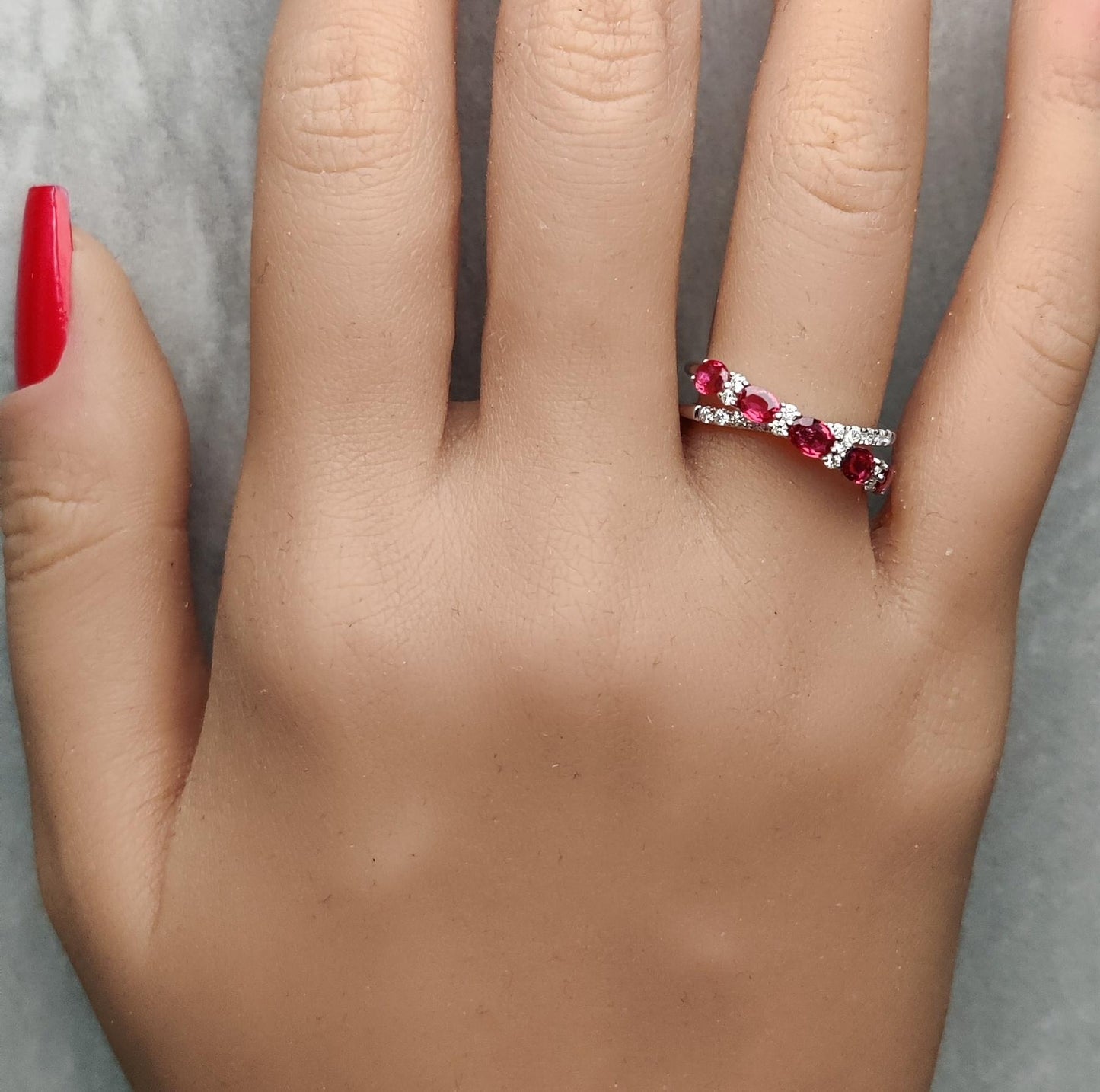 Natural Red Oval Ruby and White Diamond 1.61 Carat TW Gold Wedding Band