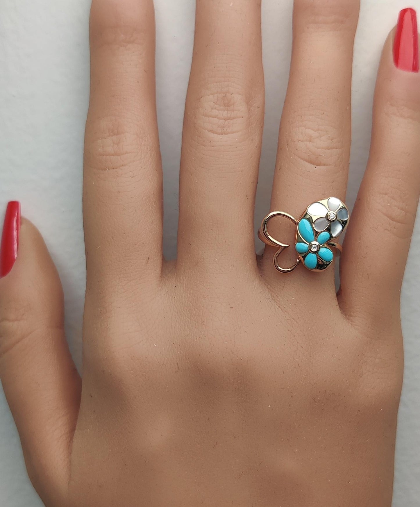 Natural Turquoise and White Diamond .51 Carat TW Rose Gold Fashion Ring