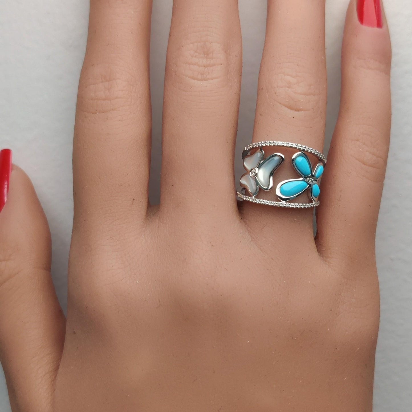 Natural Turquoise and White Diamond .43 Carat TW White Gold Fashion Ring