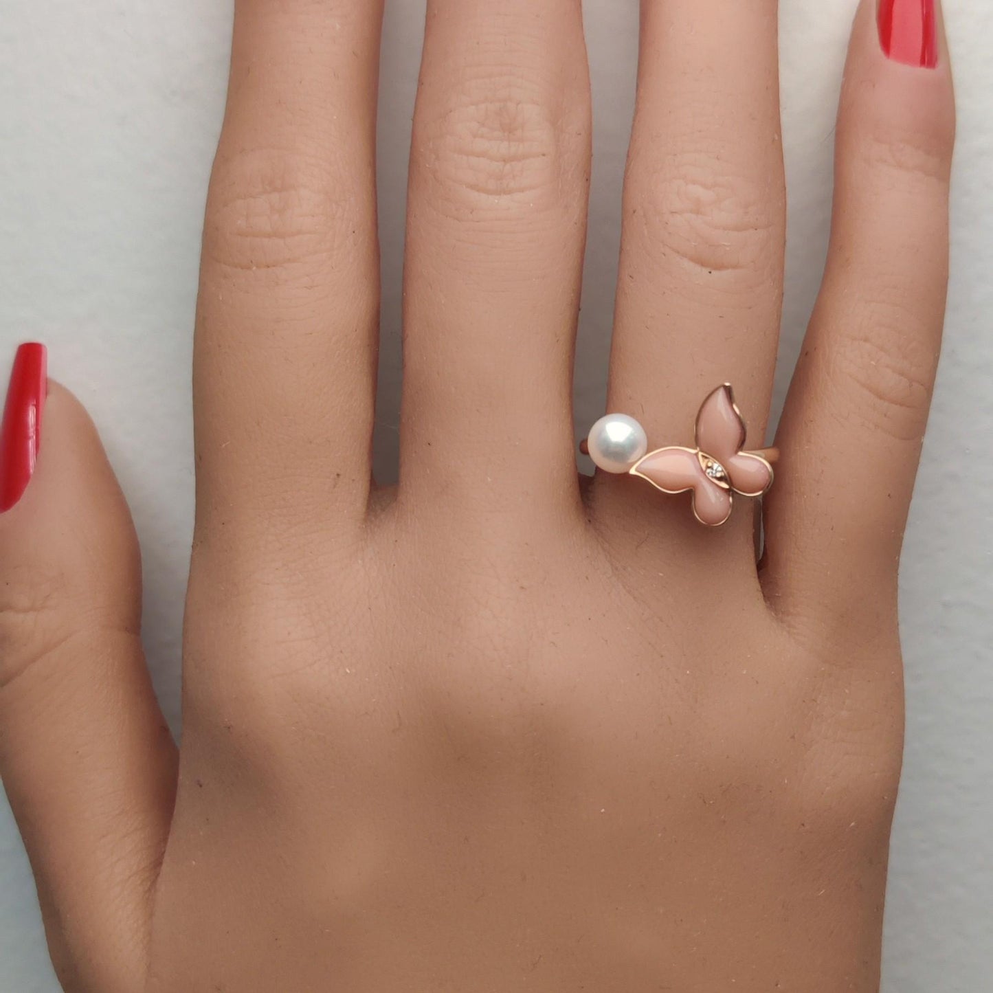 Natural Pearl and White Diamond .55 Carat TW Rose Gold Fashion Ring