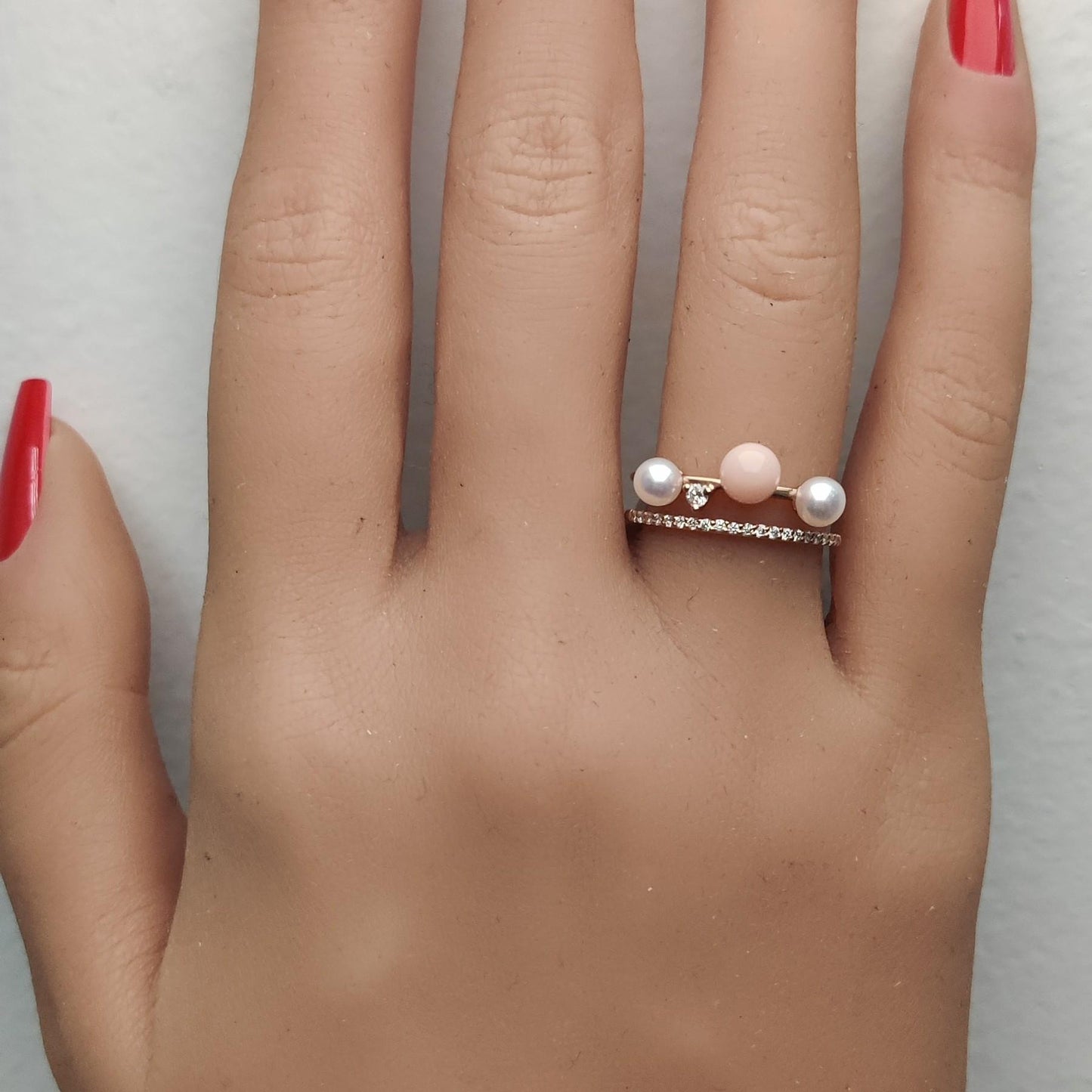 Natural White Pearl and White Diamond .55 Carat TW Rose Gold Fashion Ring