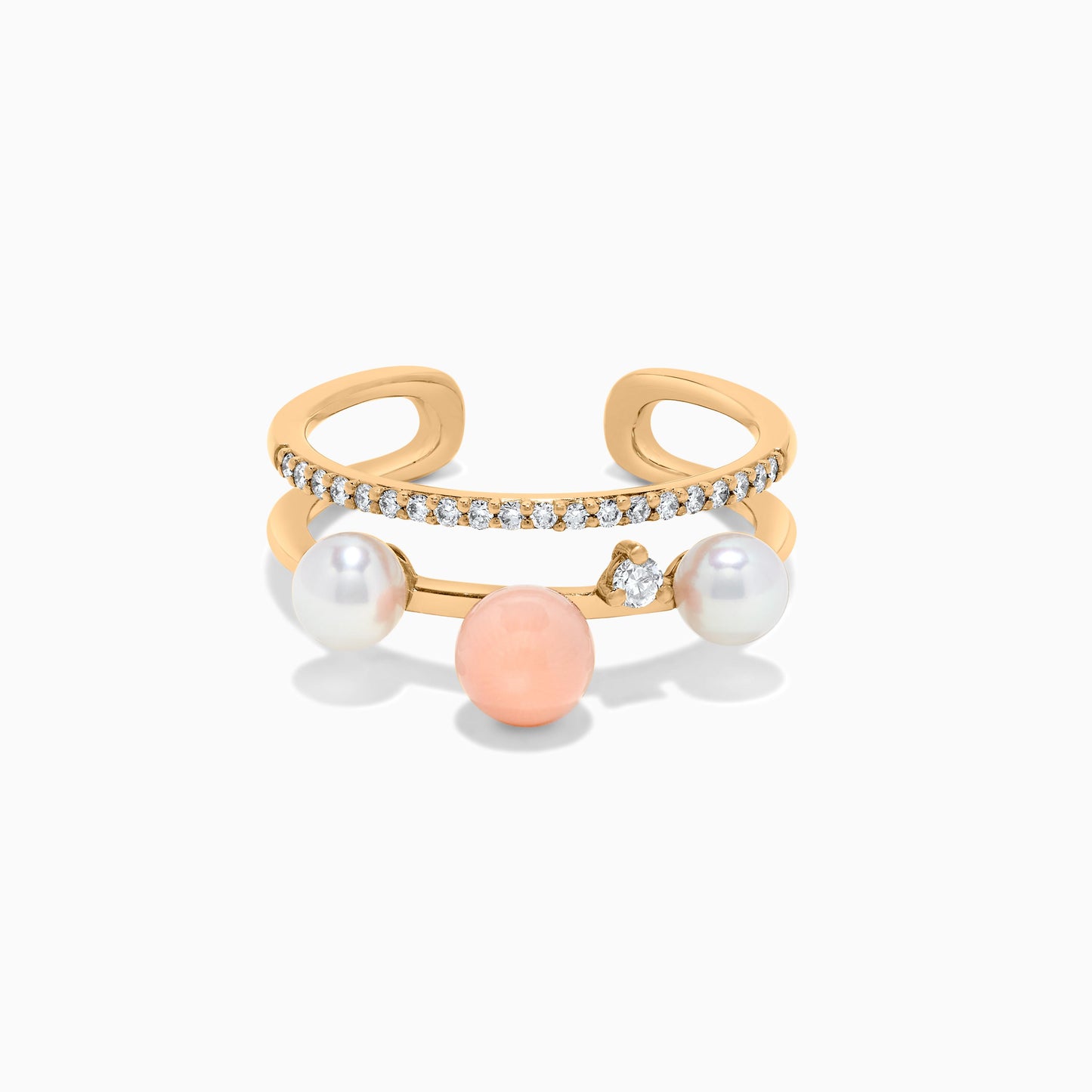 Natural White Pearl and White Diamond .55 Carat TW Rose Gold Fashion Ring