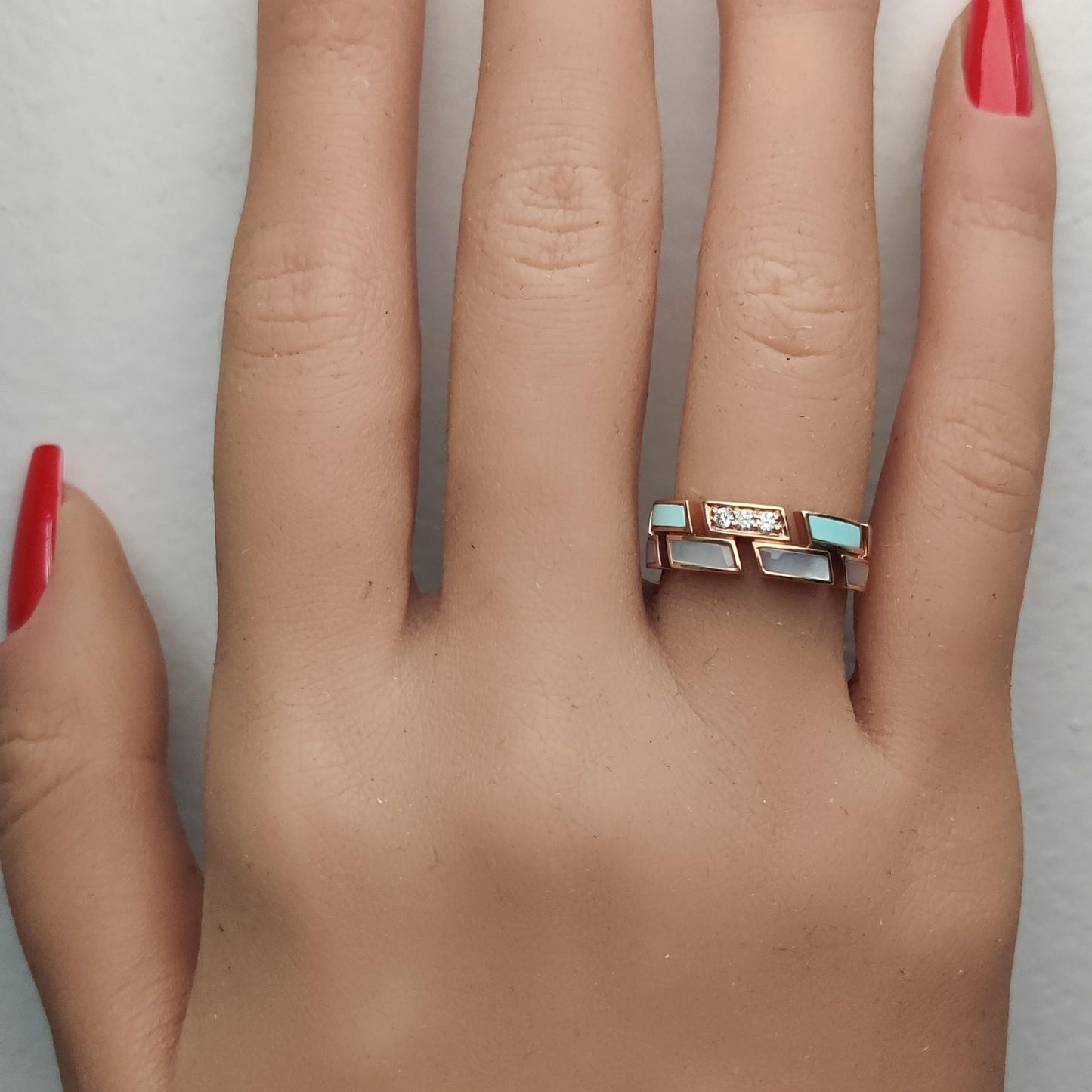 Natural Turquoise and White Diamond .09 Carat TW Rose Gold Wedding Band