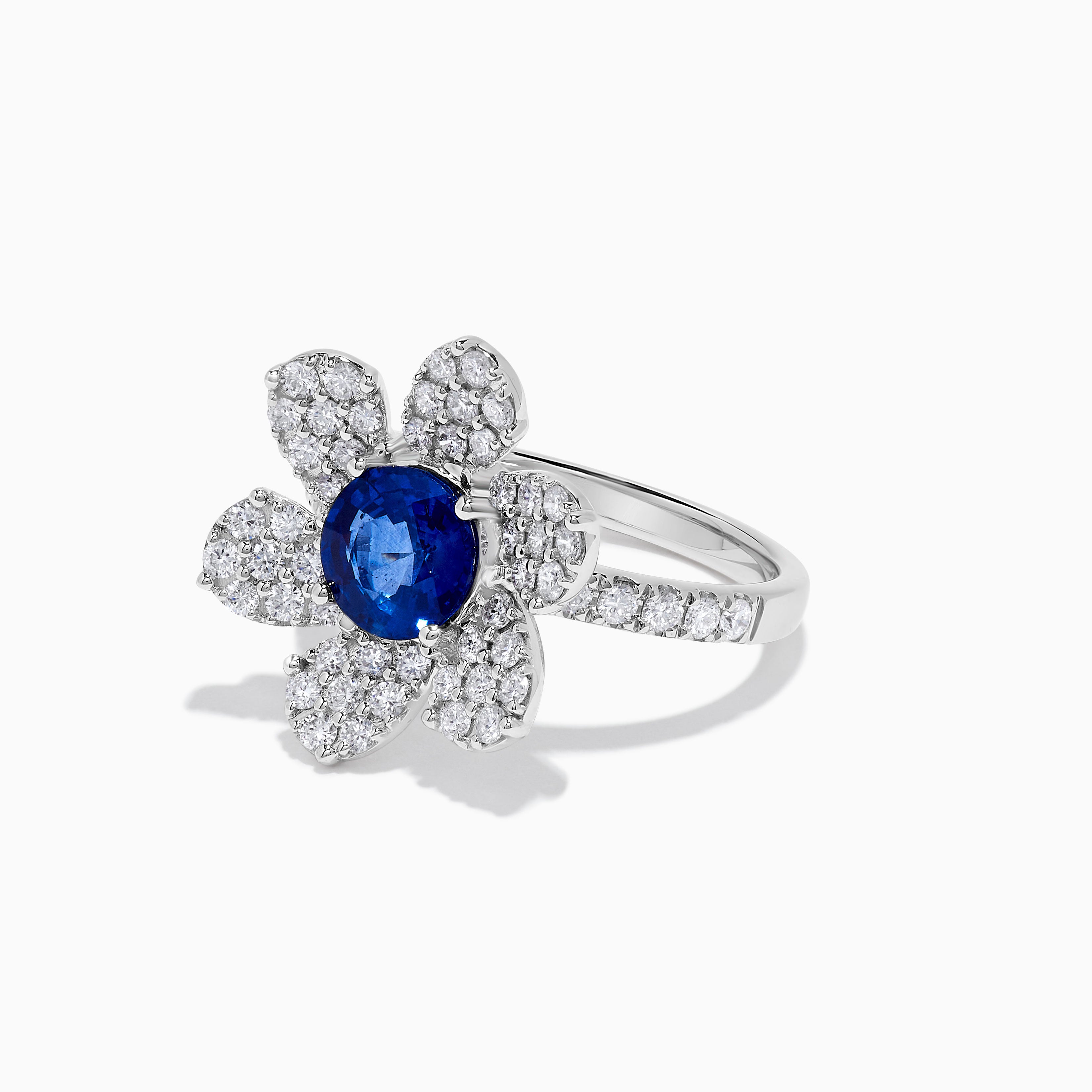 Natural Blue Round Sapphire and White Diamond 2.25 Carat TW Gold Cocktail Ring