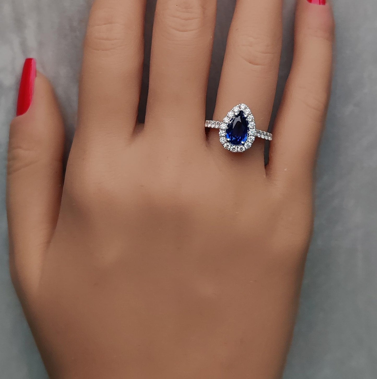 Natural Blue Pear Sapphire and White Diamond 2.56 Carat TW Gold Cocktail Ring