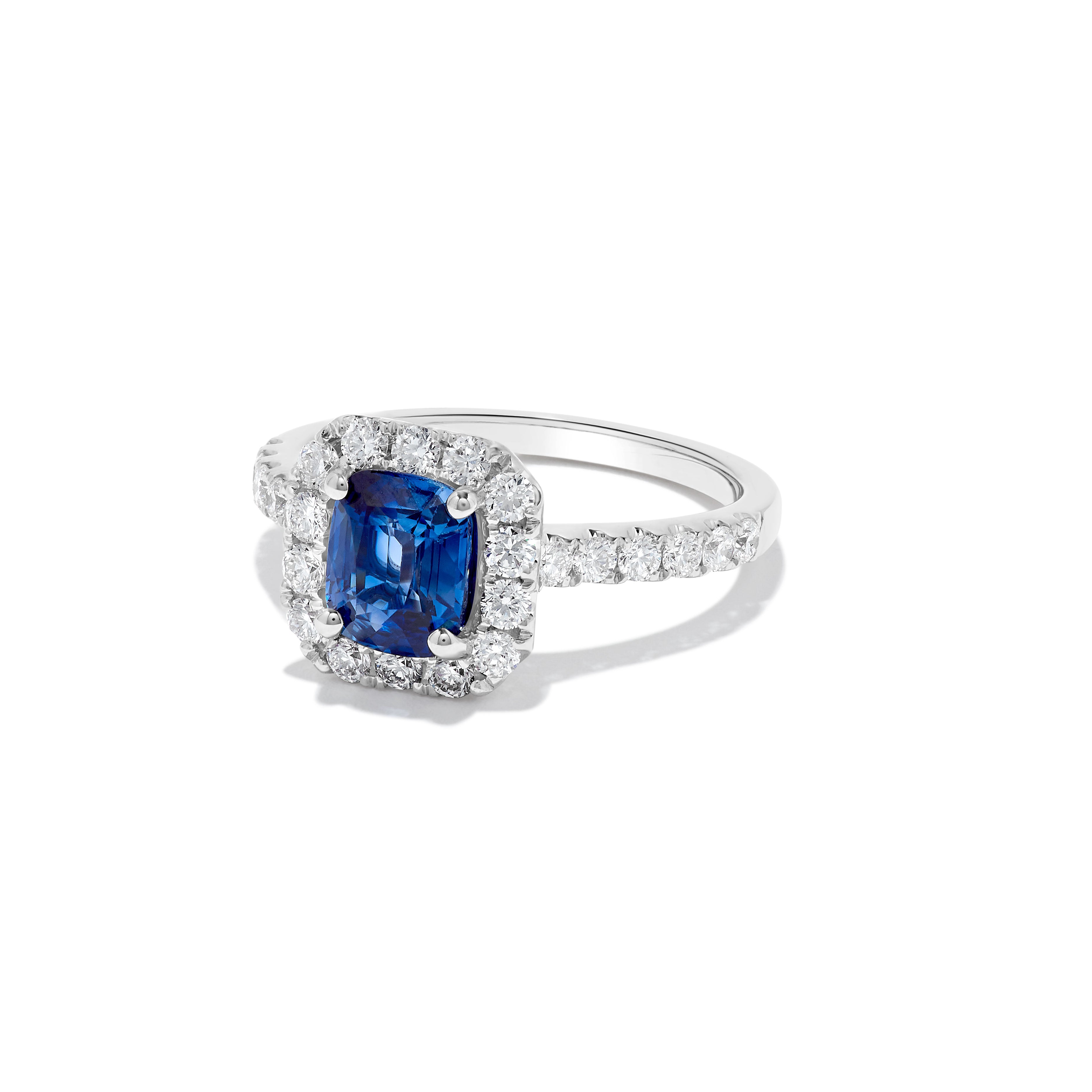 Natural Blue Cushion Sapphire and White Diamond 2.36 Carat TW Gold Cocktail Ring